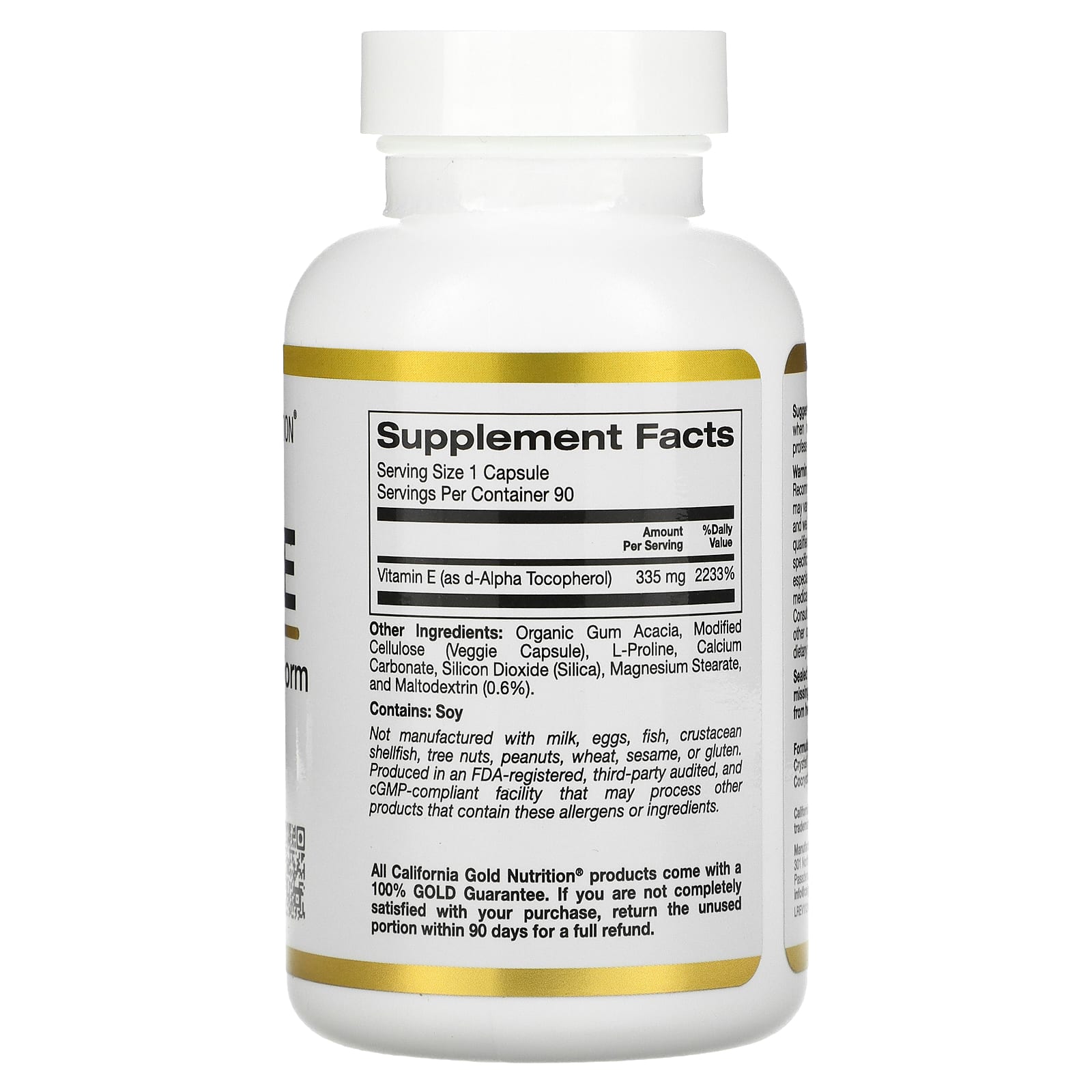 California Gold Nutrition, биоактивный витамин Е, 335 мг (500 МЕ), 90 растительных капсул