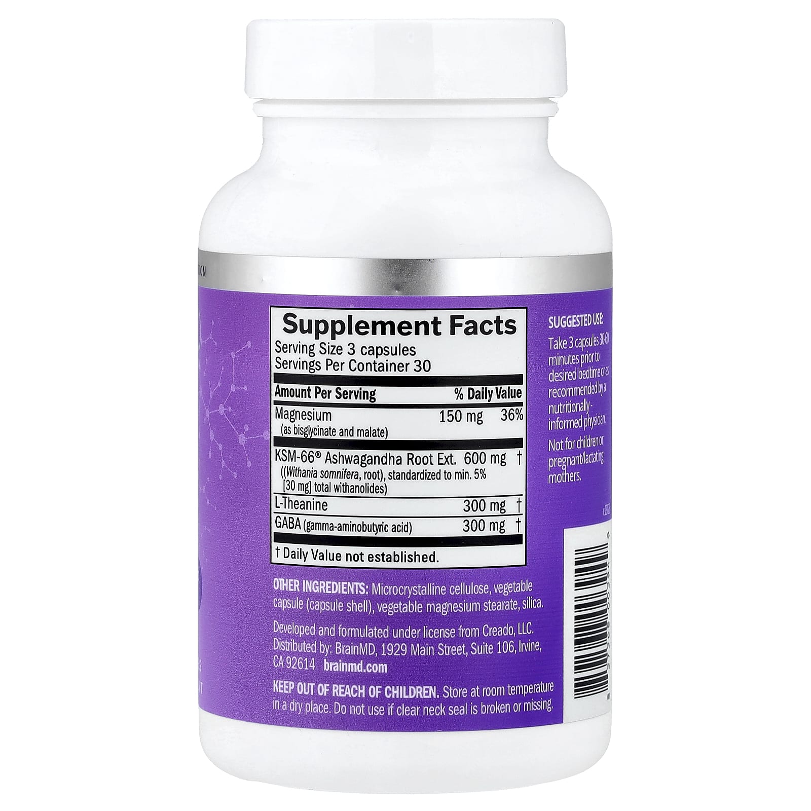 BrainMD, добавка для снятия стресса и сон, 90 веганских капсул