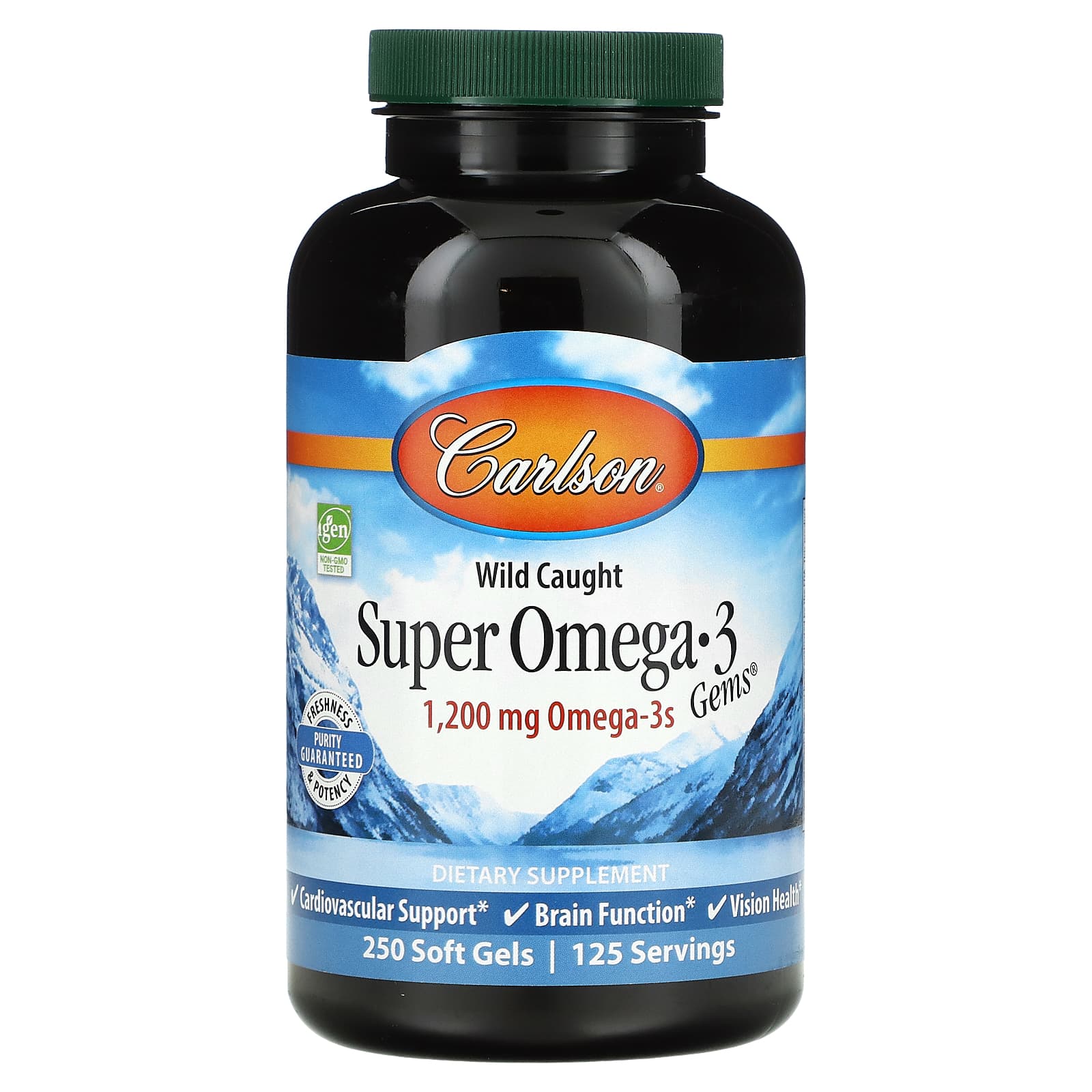 Carlson, Super Omega-3 Gems, высокоэффективные омега-3 кислоты из рыбы дикого улова, 1200 мг, 250 капсул (600 мг в 1 капсуле)