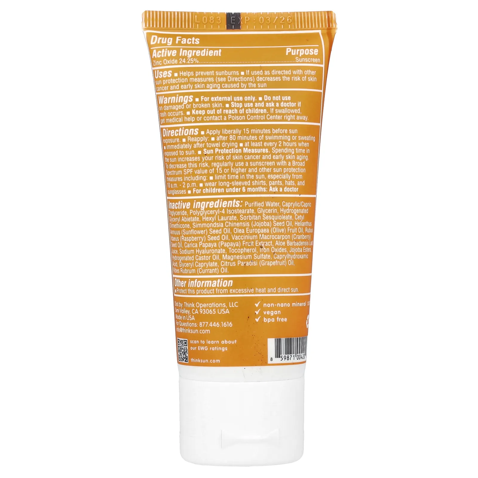 think, ежедневный крем для лица, SPF 30+, естественный оттенок, 59 мл (2 жидк. унции)