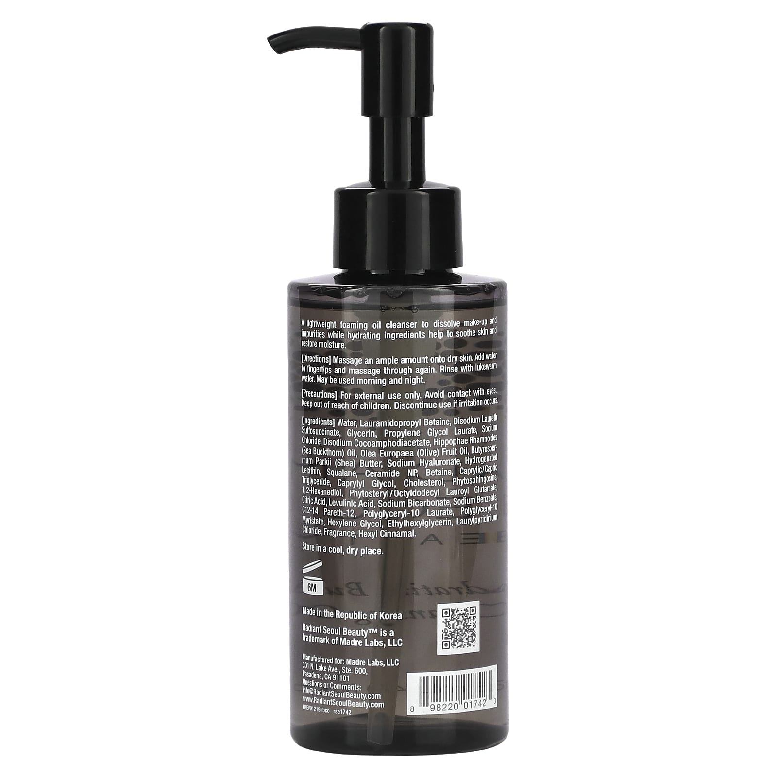 Radiant Seoul, Увлажняющее и очищающее пенящееся масло, 145 мл (4,9 жидк. унций)