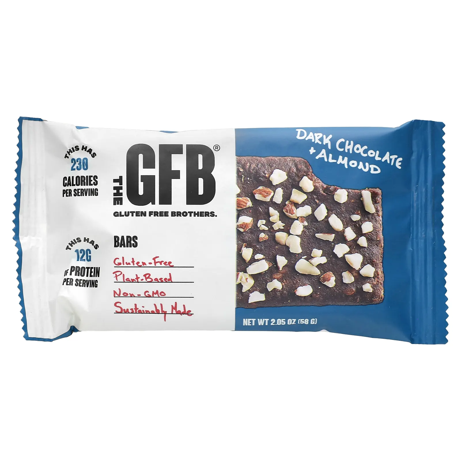 The GFB, Батончики без глютена, темный шоколад + миндаль, 12 батончиков, 58 г (2,05 унции)