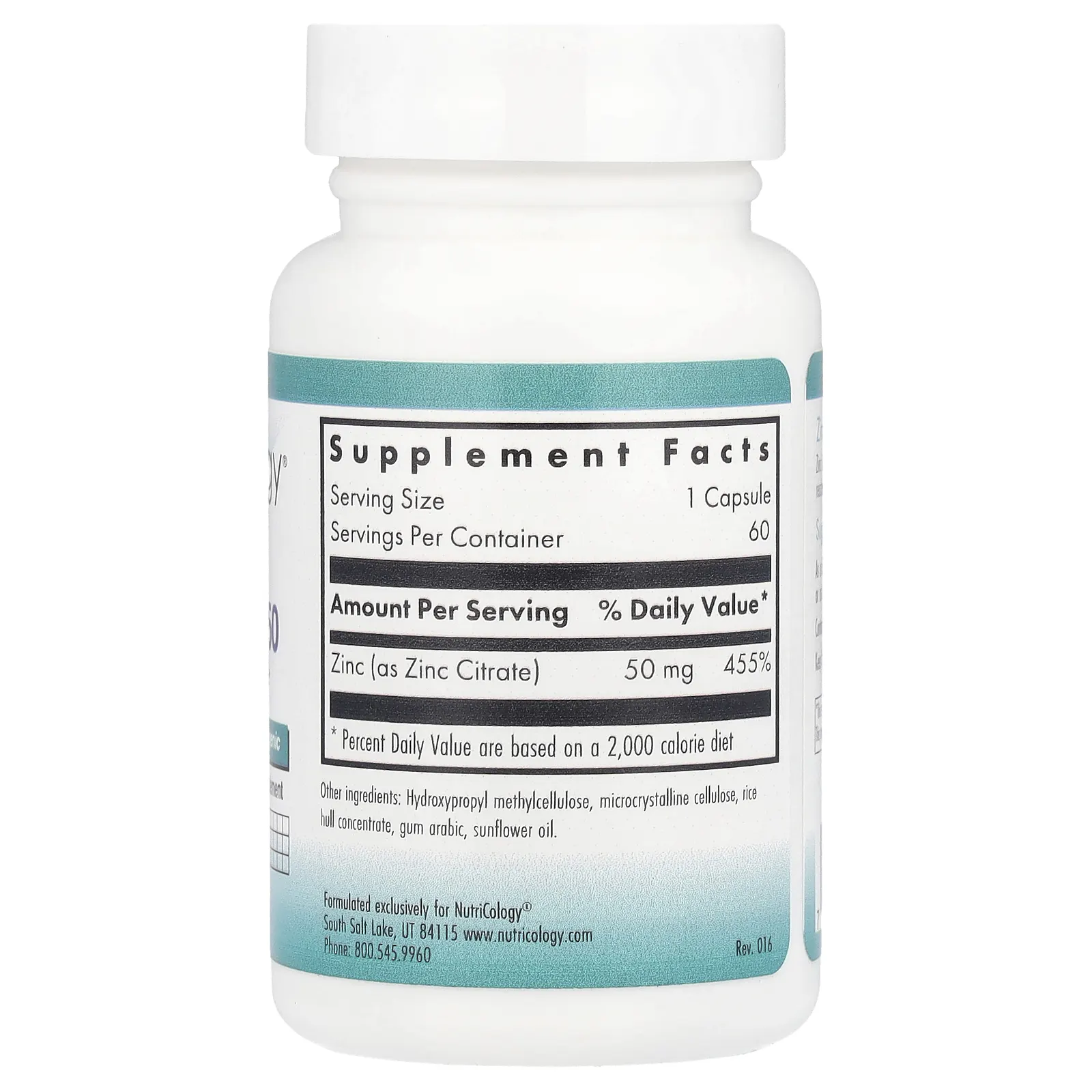 Nutricology, Цитрат цинка 50, 60 вегетарианских капсул