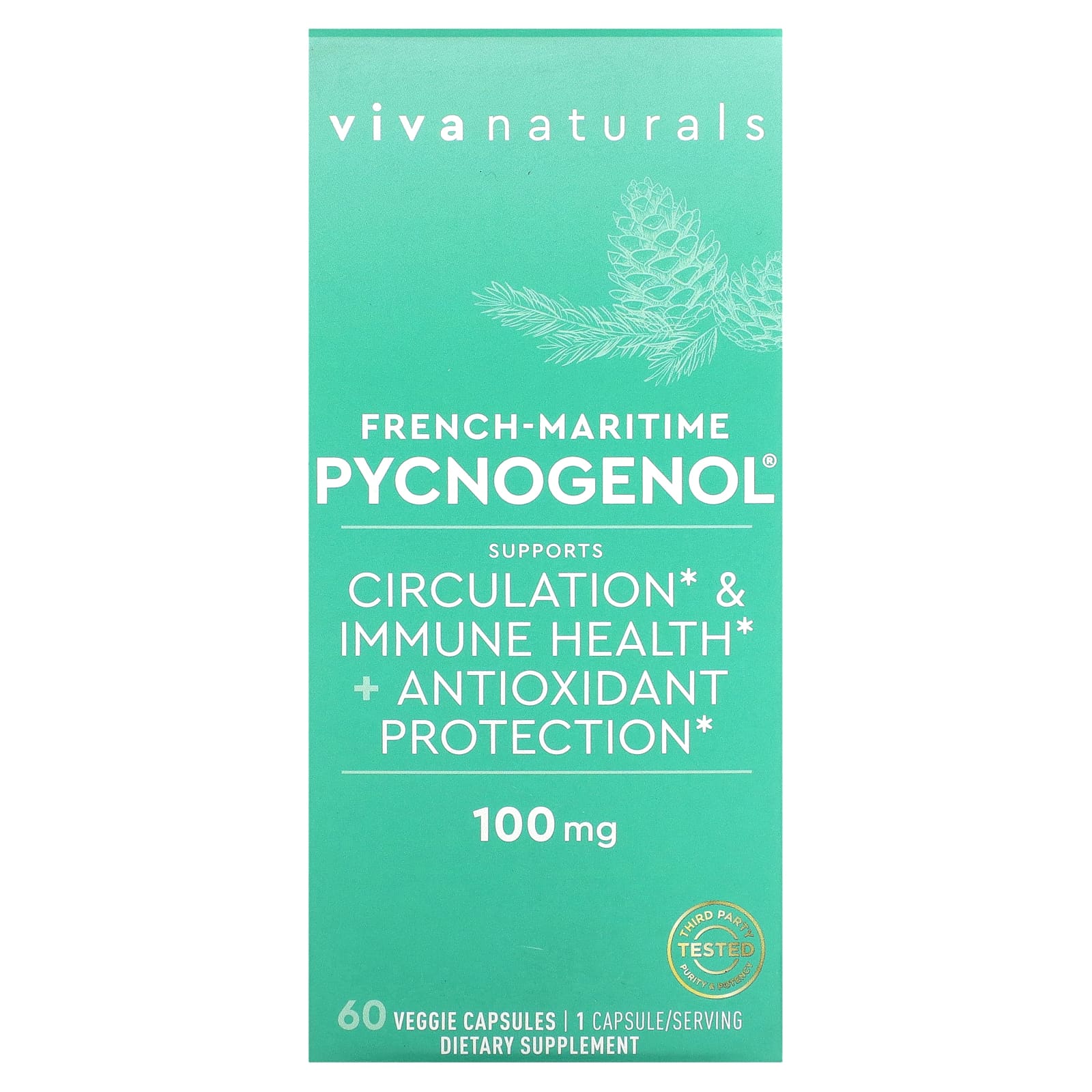 Viva Naturals, French-Maritime Pycnogenol`` 60 растительных капсул