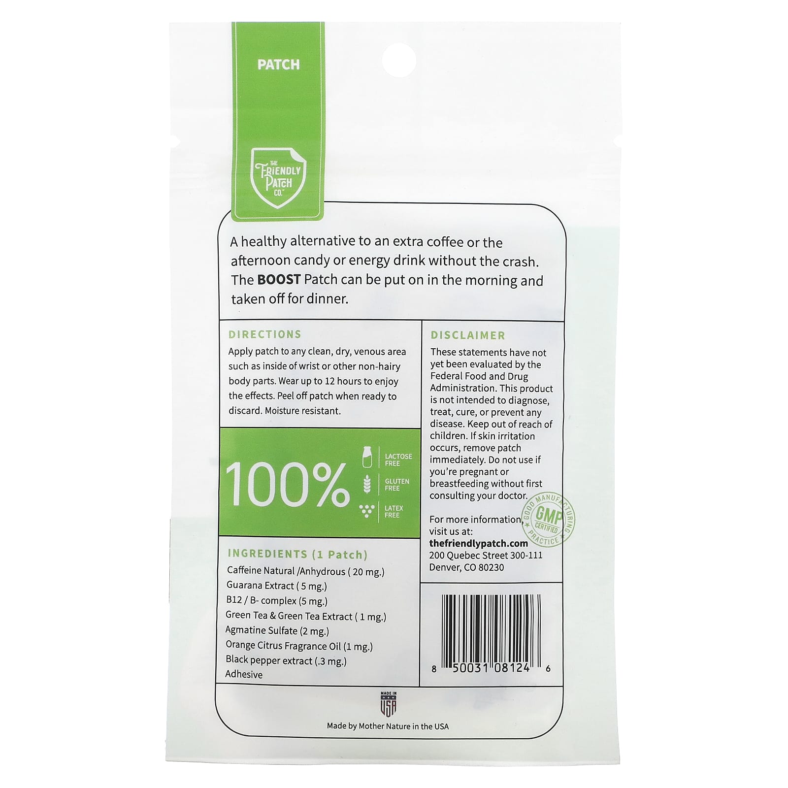 The Friendly Patch, Boost, энергетический патч, 8 шт.
