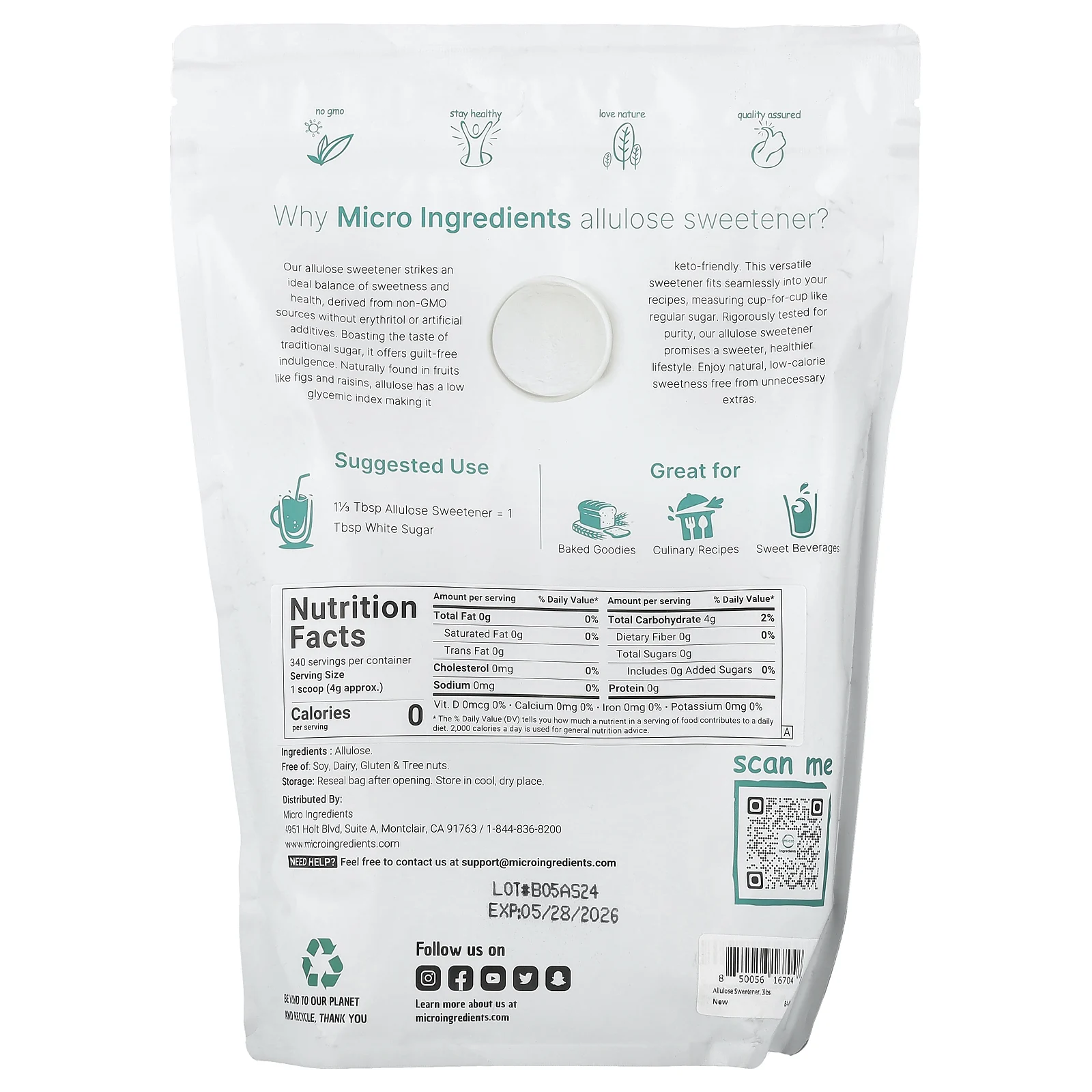 Micro Ingredients, Аллулоза, подсластитель, 1361 г (3 фунта)