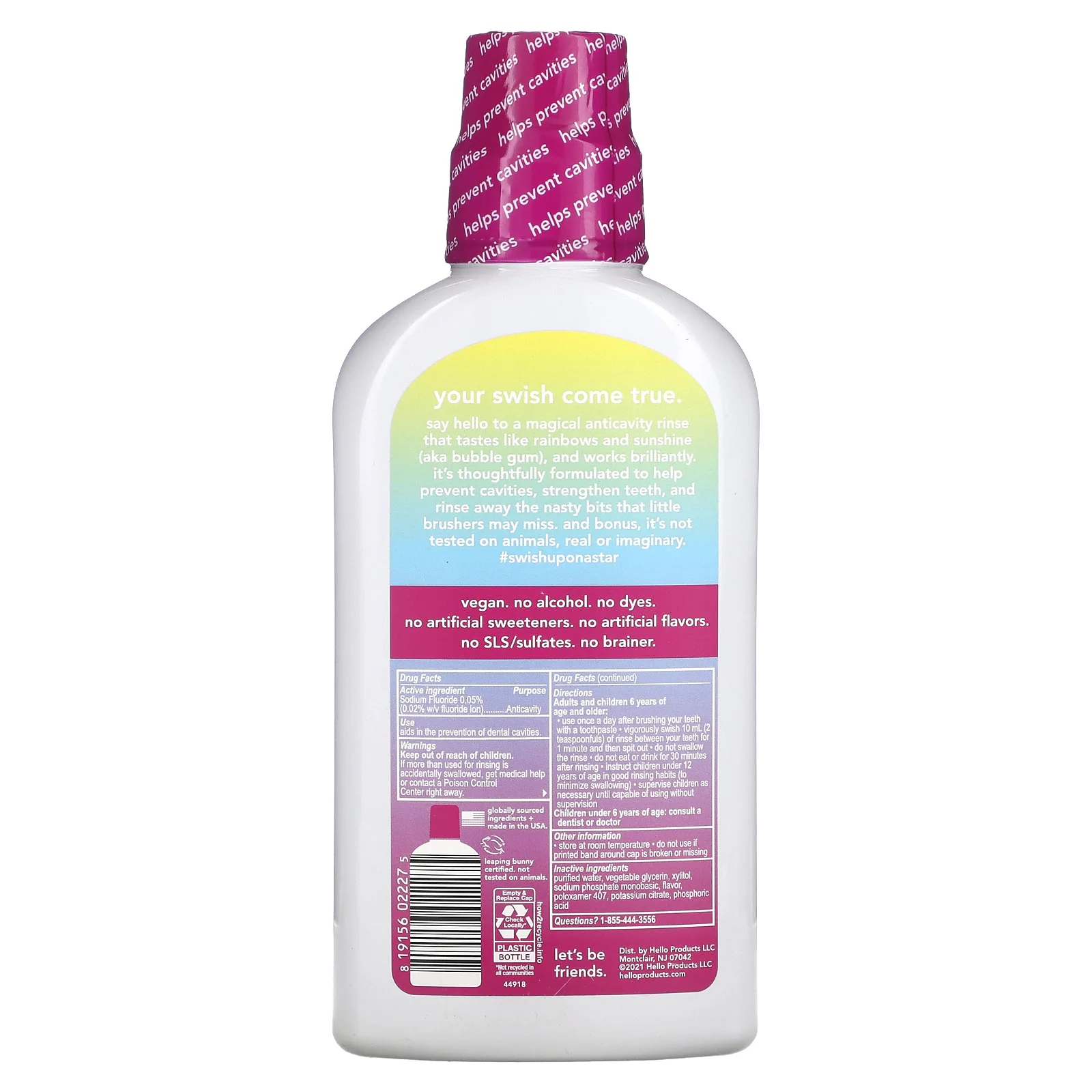 Hello, Unicorn Splash Acticavity, ополаскиватель с фтором, жевательная резинка, 473 мл (16 жидк. Унций)