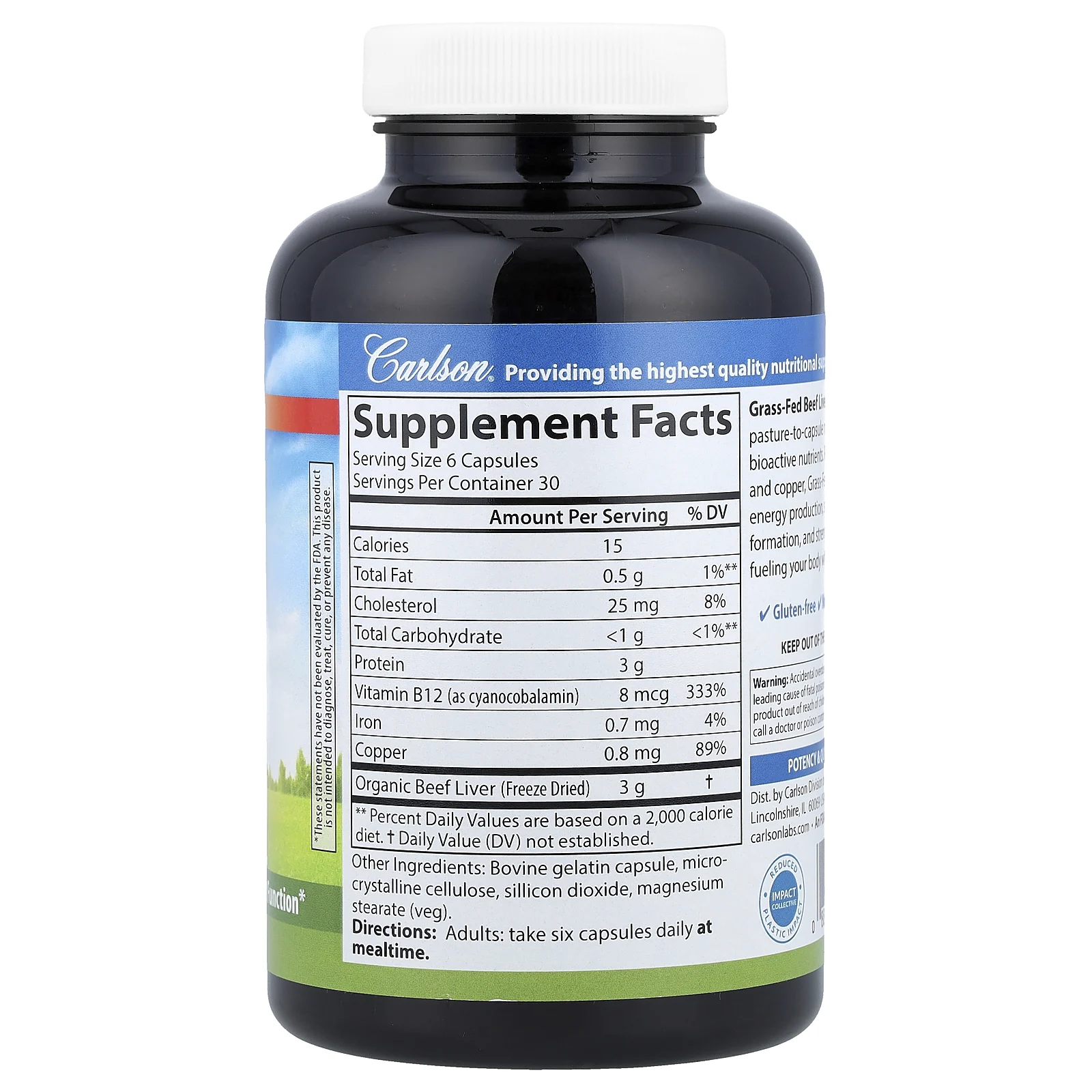Carlson, Говяжья печень травяного откорма, 180 капсул