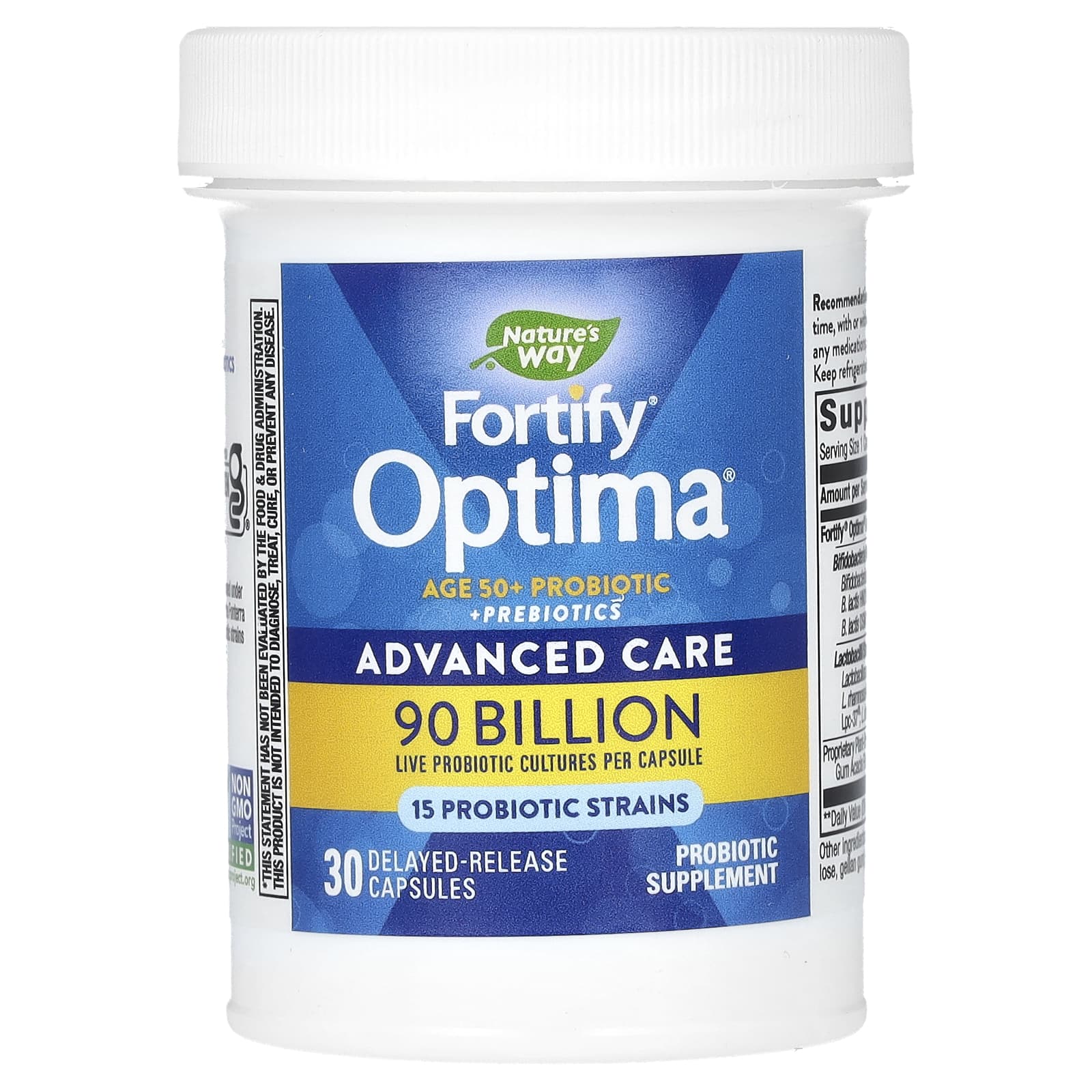 Nature's Way, Fortify Optima, пробиотики и пребиотики для людей старше 50 лет, улучшенный уход, 90 миллиардов КОЕ, 30 капсул с отсроченным высвобождением