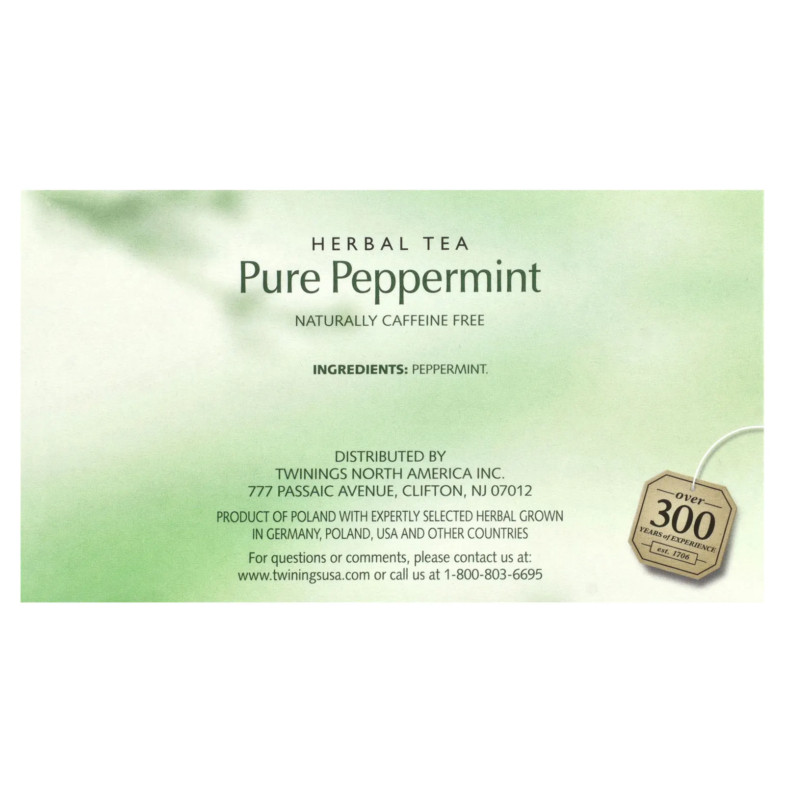 Twinings, Травяной чай, чистая перечная мята, без кофеина, 50 чайных пакетиков, 100 г (3,53 унции)