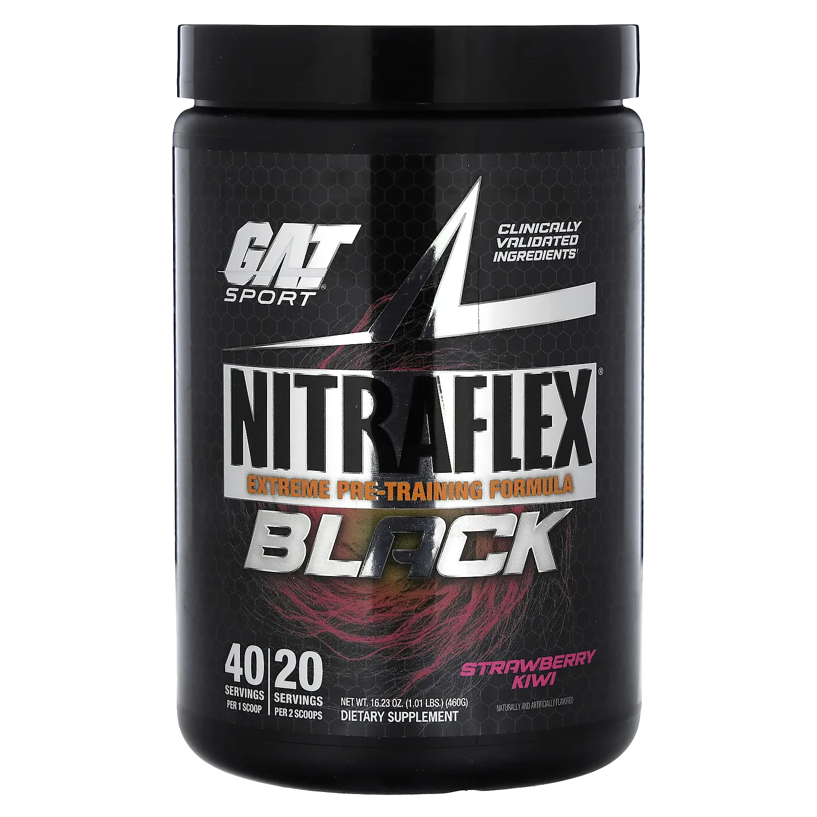 GAT, Sport, NITRAFLEX, черный, со вкусом клубники и киви, 460 г (1,01 фунта)