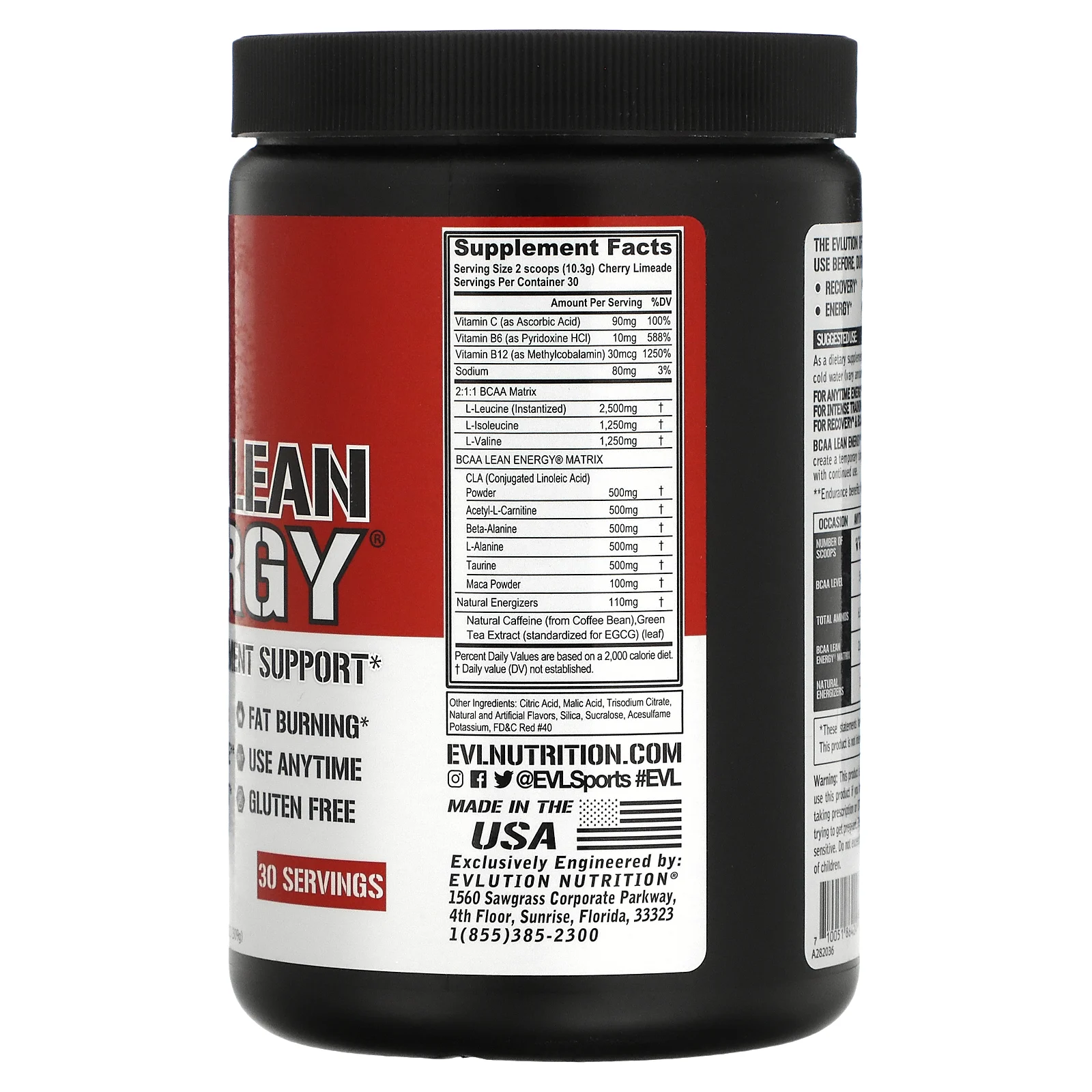 EVLution Nutrition, BCAA LEAN ENERGY, добавка для поддержки коррекции веса, вишневый лаймад, 309 г (10,9 унции)