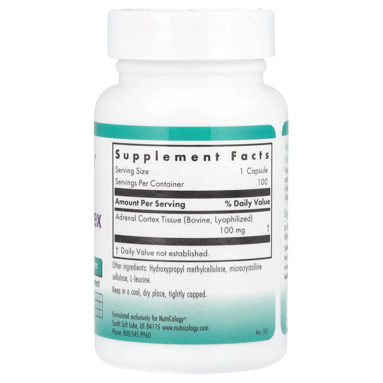 Nutricology, натуральная вытяжка из коры надпочечной железы, 100 растительных капсул