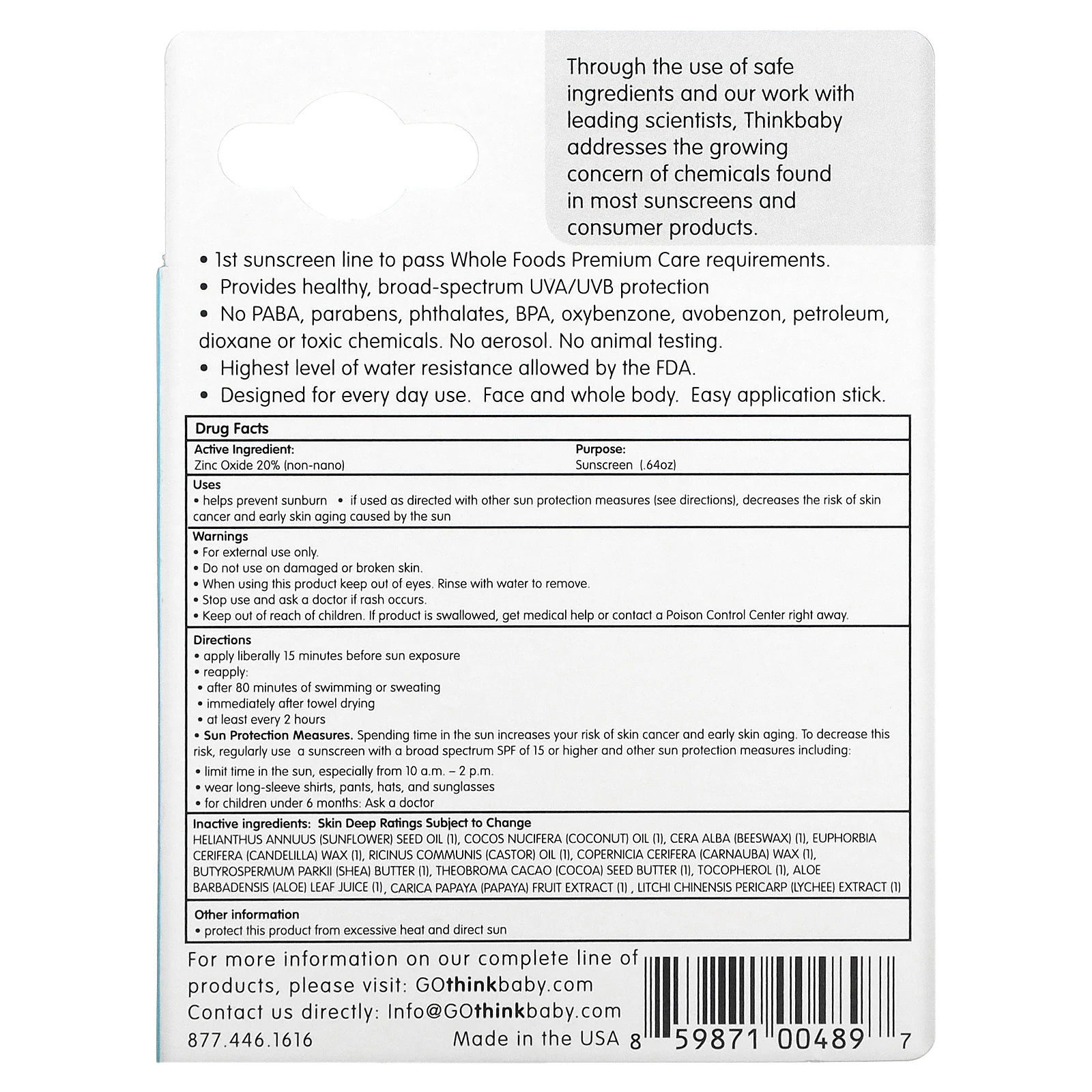 think, Thinksport, Face & Body, солнцезащитный стик для детей, SPF 30, 18,4 г (0,64 унции)