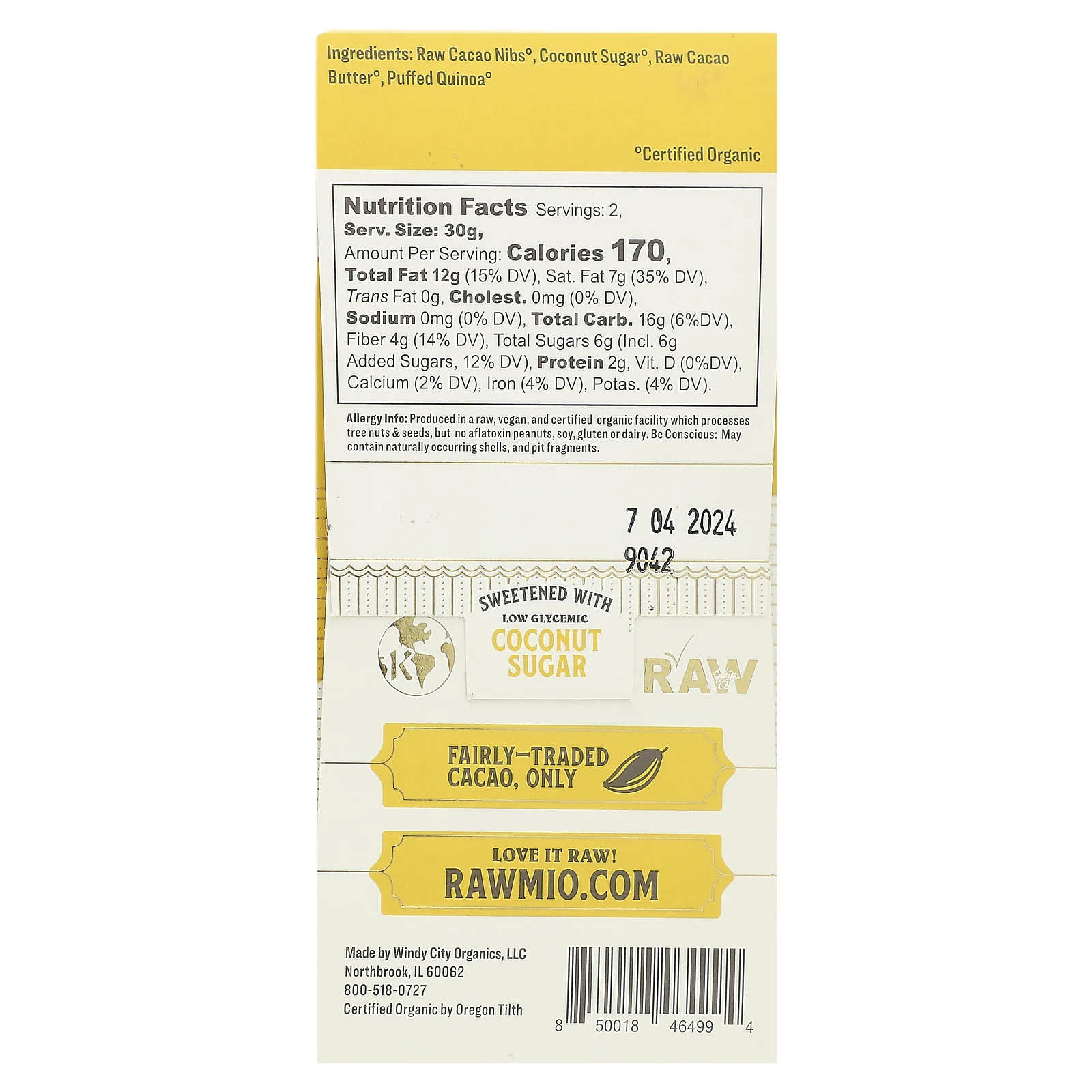 Rawmio, Каменный молотый необработанный шоколад, хрустящие воздушные хлопья, 60 г (2,12 унции)