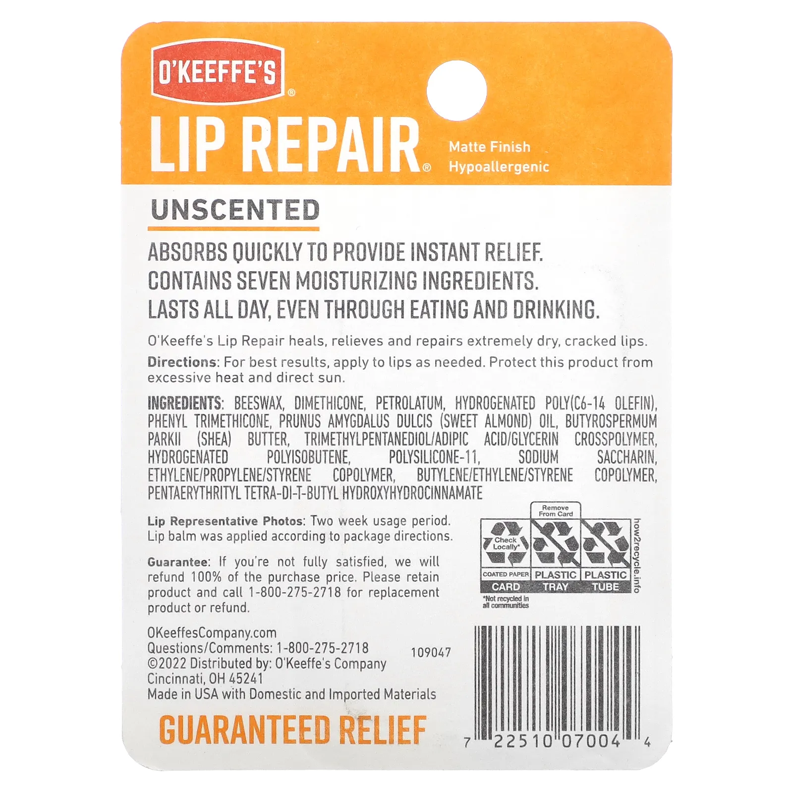 O'Keeffe's, Lip Repair, бальзам для губ, без запаха, 2 палочки по 4,2 г (0,15 унции)