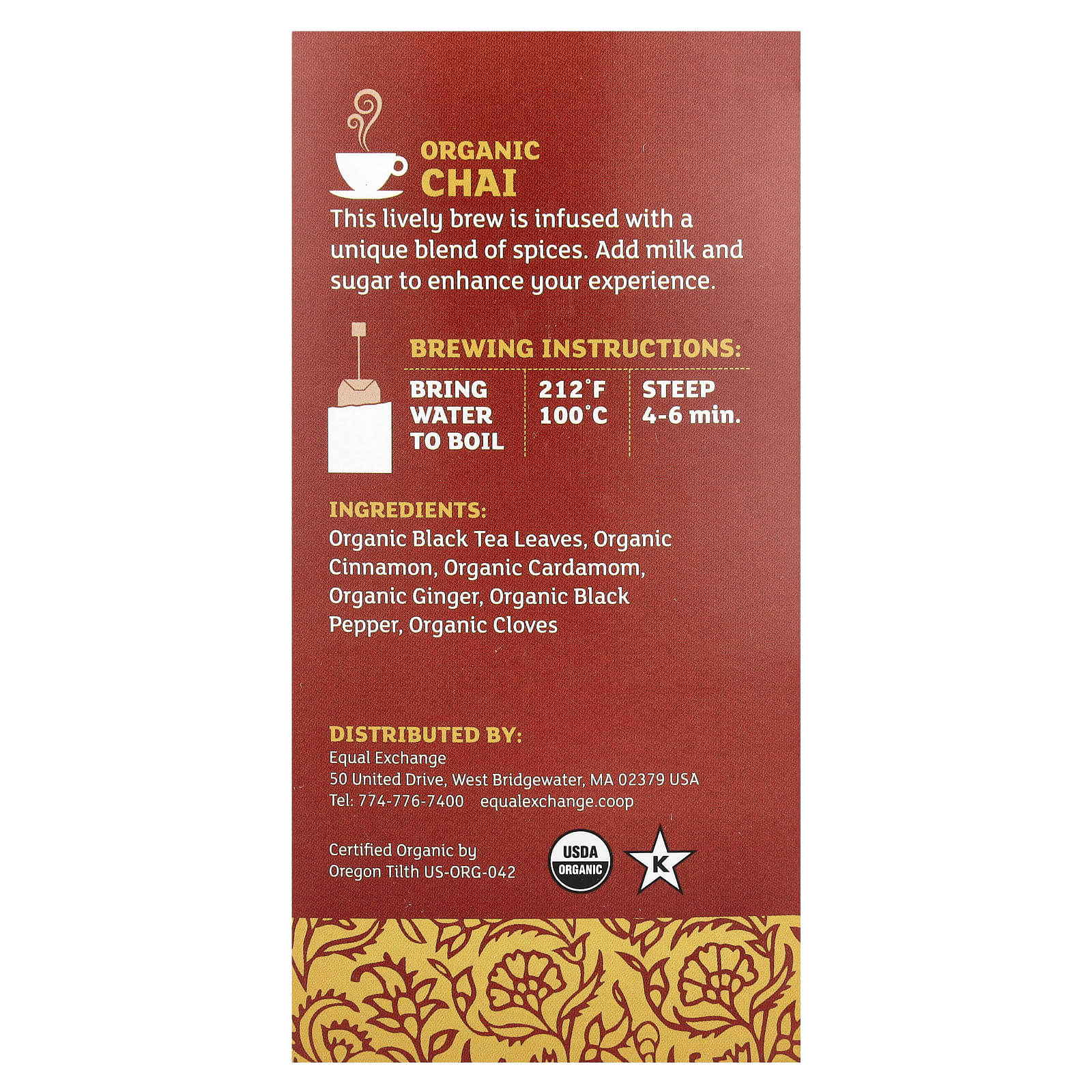 Equal Exchange, Органический черный чай с чаем, 20 чайных пакетиков, 40 г (1,41 унции)