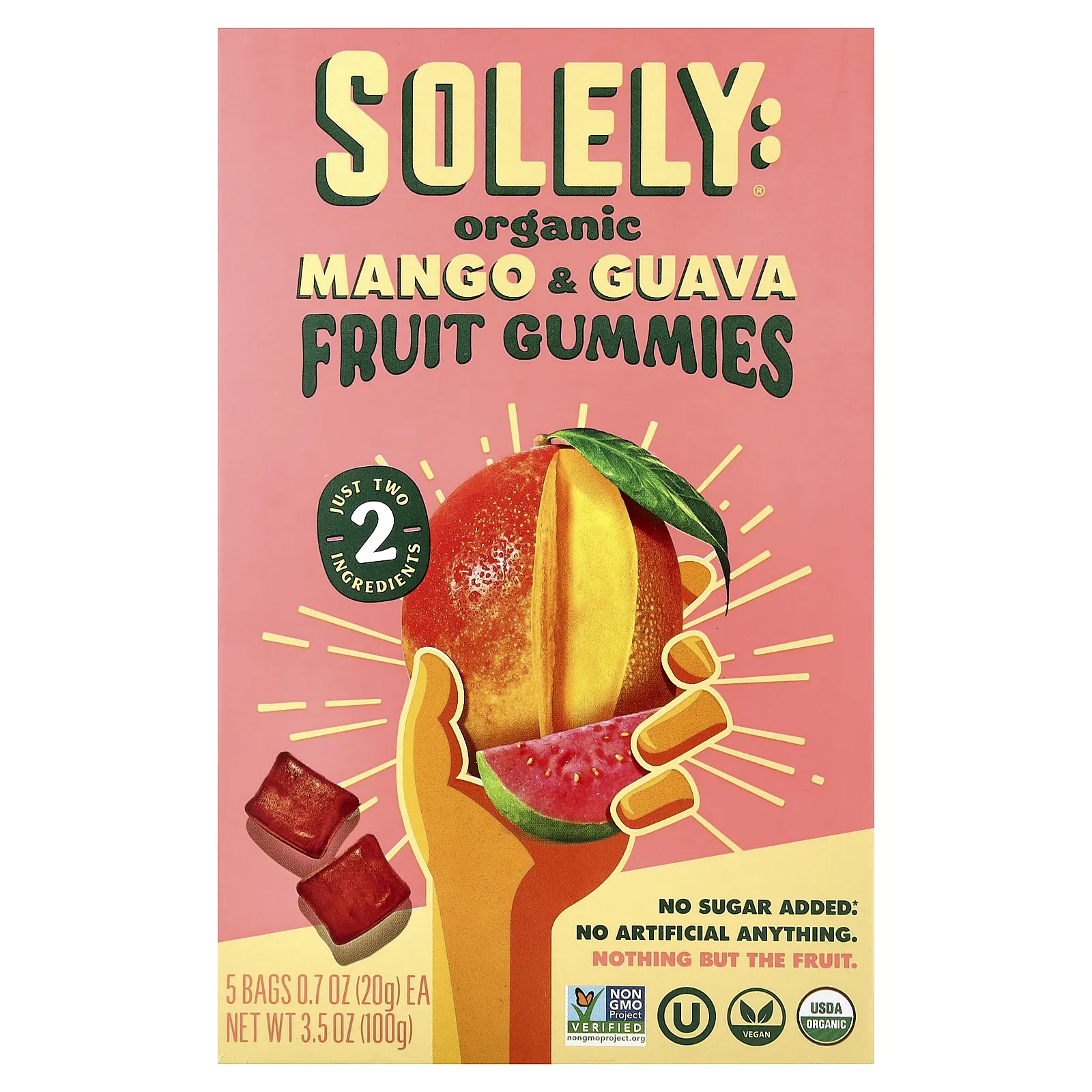 Solely, органические фруктовые жевательные мармеладки, манго и гуава, 5 пакетиков по 20 г (0,7 унции)