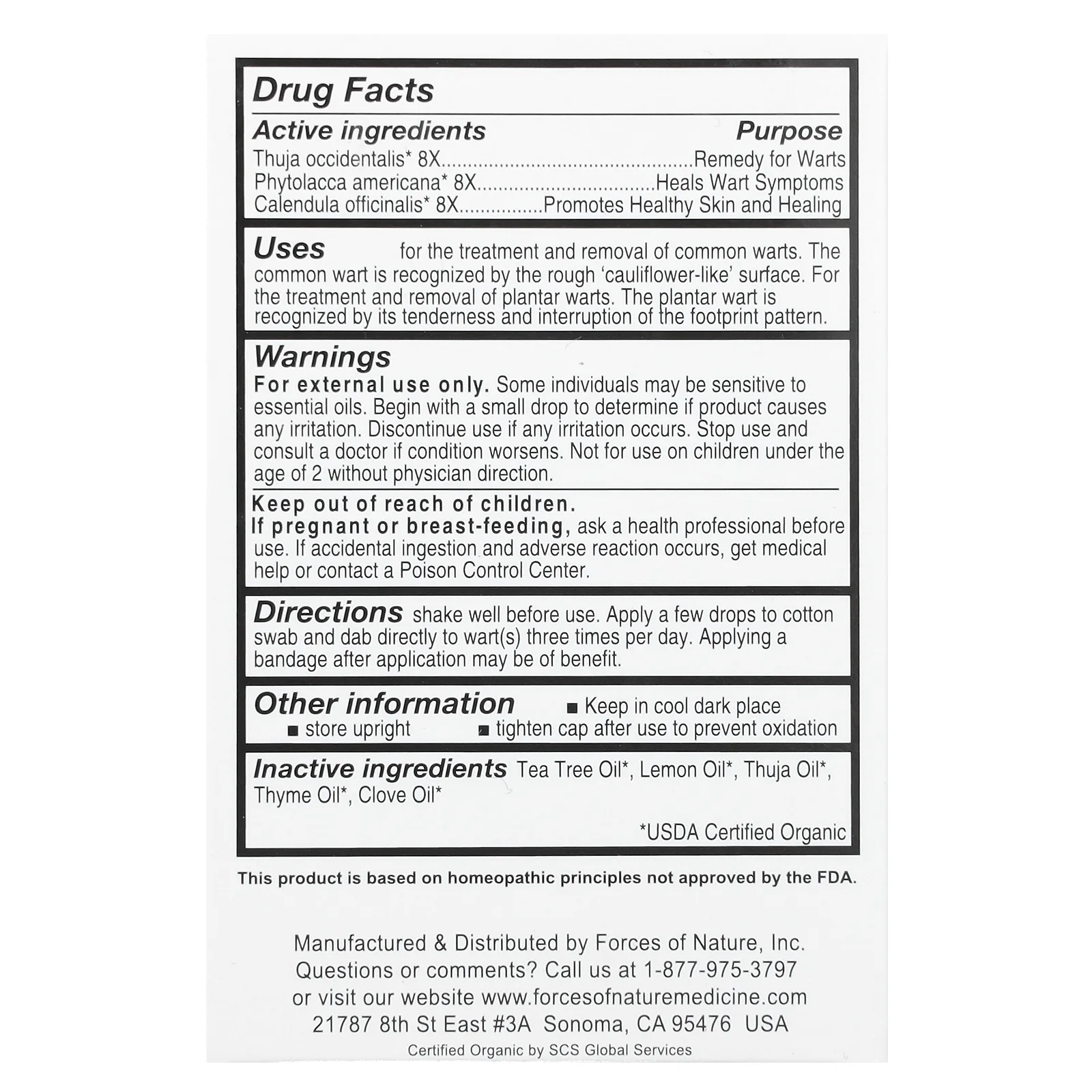 Forces of Nature, средство для удаления бородавок, органическое растительное средство, с повышенной силой действия, 11 мл (0,37 жидк. унции)