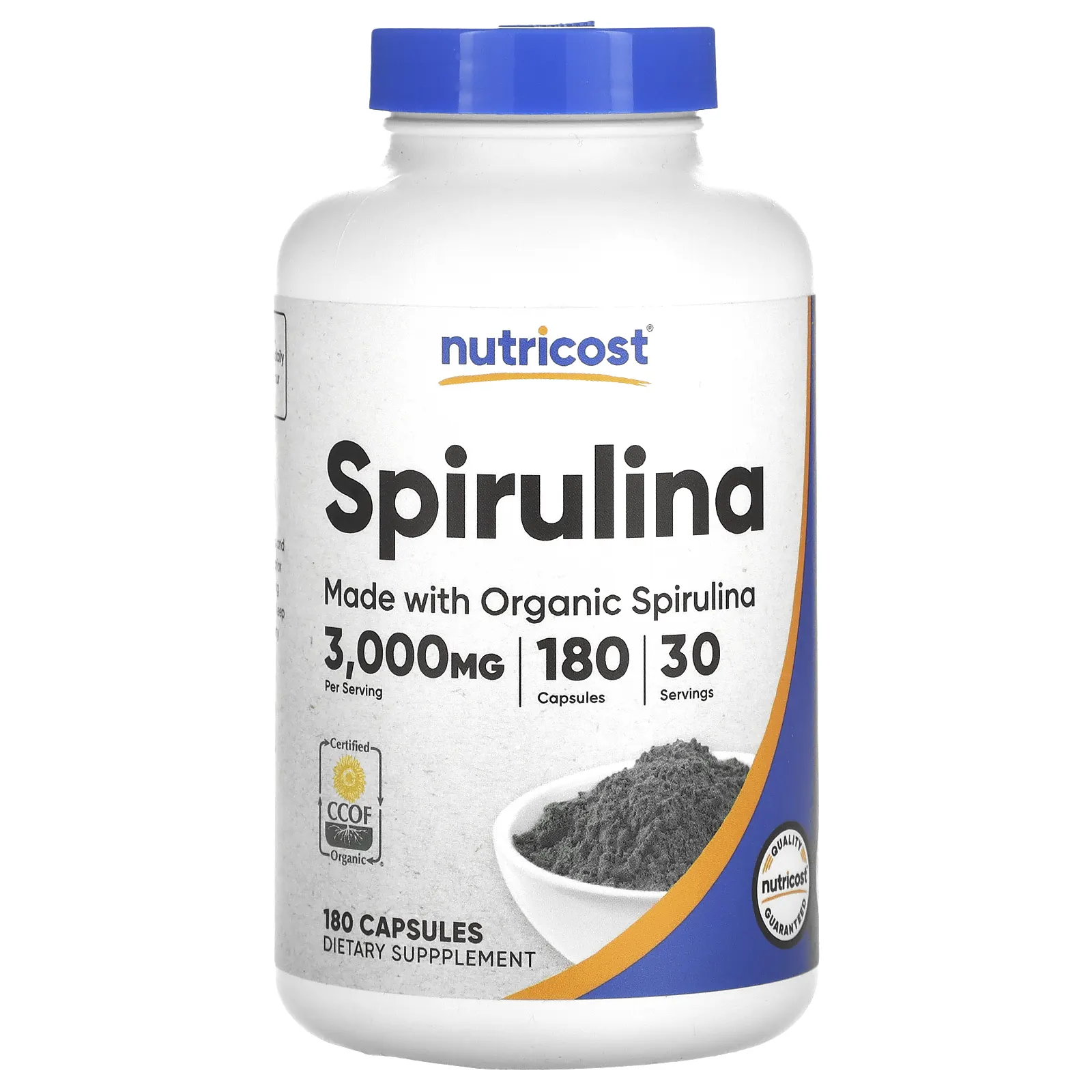 Nutricost, спирулина, 3000 мг, 180 капсул (500 мг в 1 капсуле)
