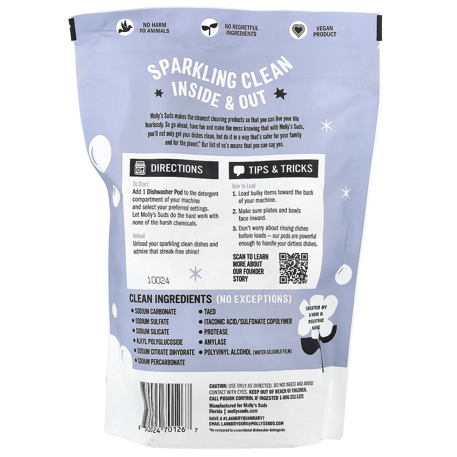 Molly's Suds, капсулы для посудомоечной машины, без запаха, 60 капсул, 0,84 кг (29,63 унции)