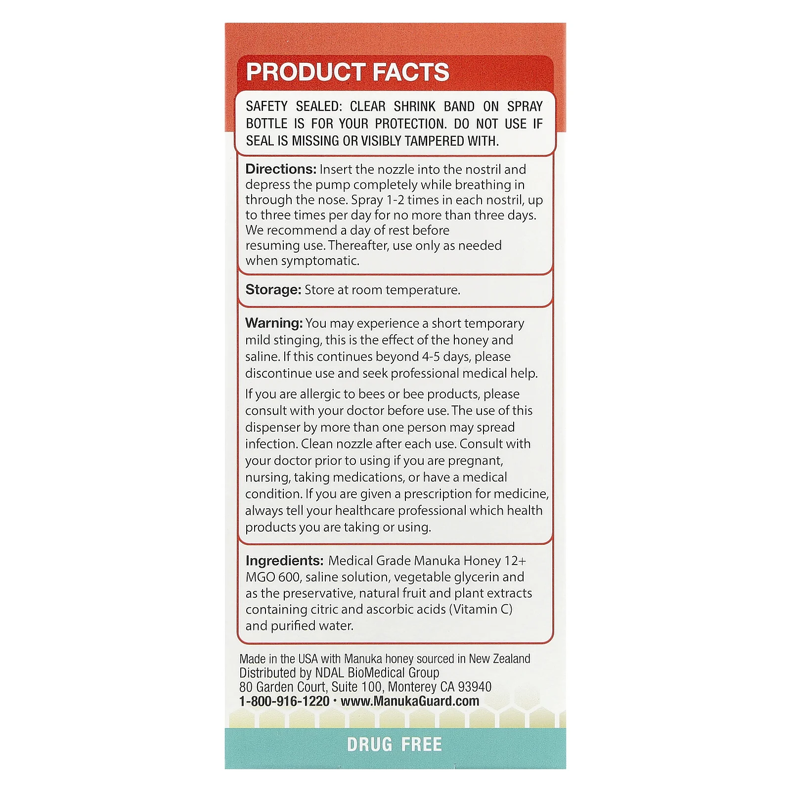 ManukaGuard, Мед манука медицинского качества, очищающее средство для носовых пазух, 0,65 жидких унций (20 мл)