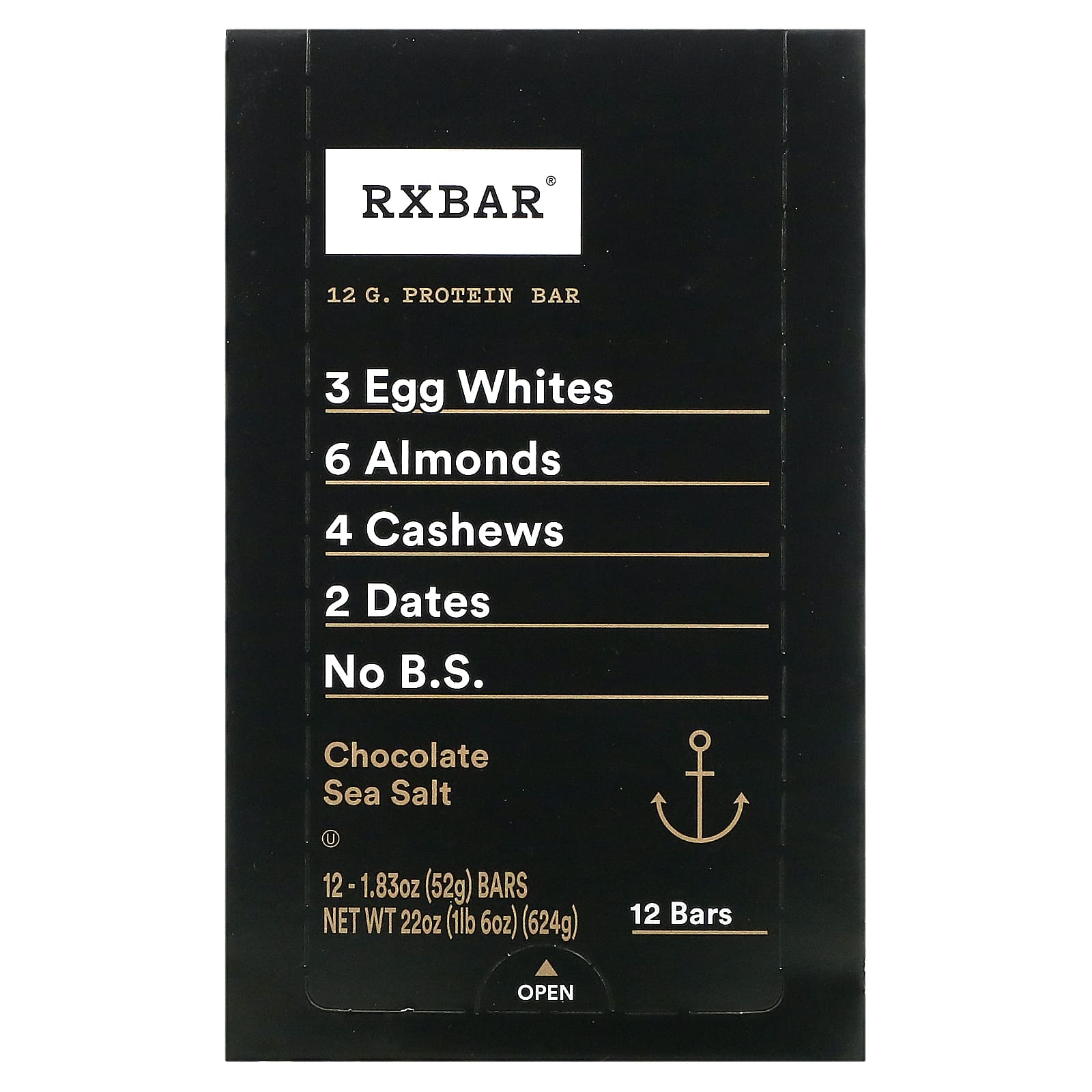 RXBAR, Protein Bar, шоколадная морская соль, 12 батончиков, 52 г (1,83 унции)