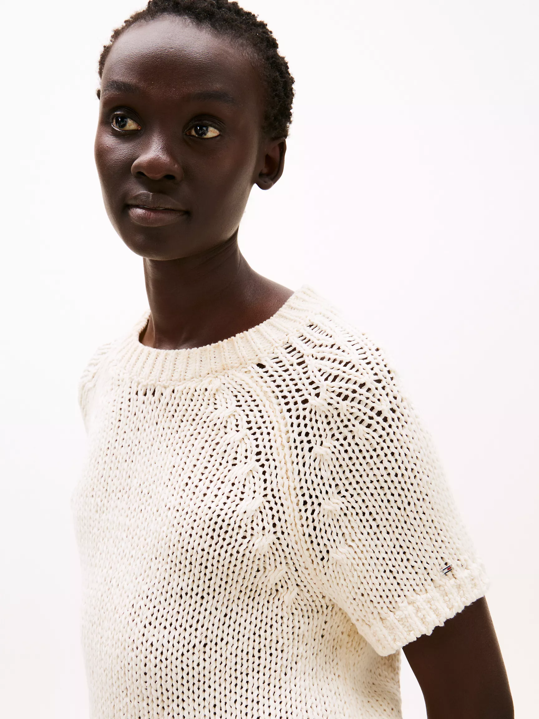 Женский свитер Tommy Hilfiger, Свитер с коротким рукавом и ажурной вязкой