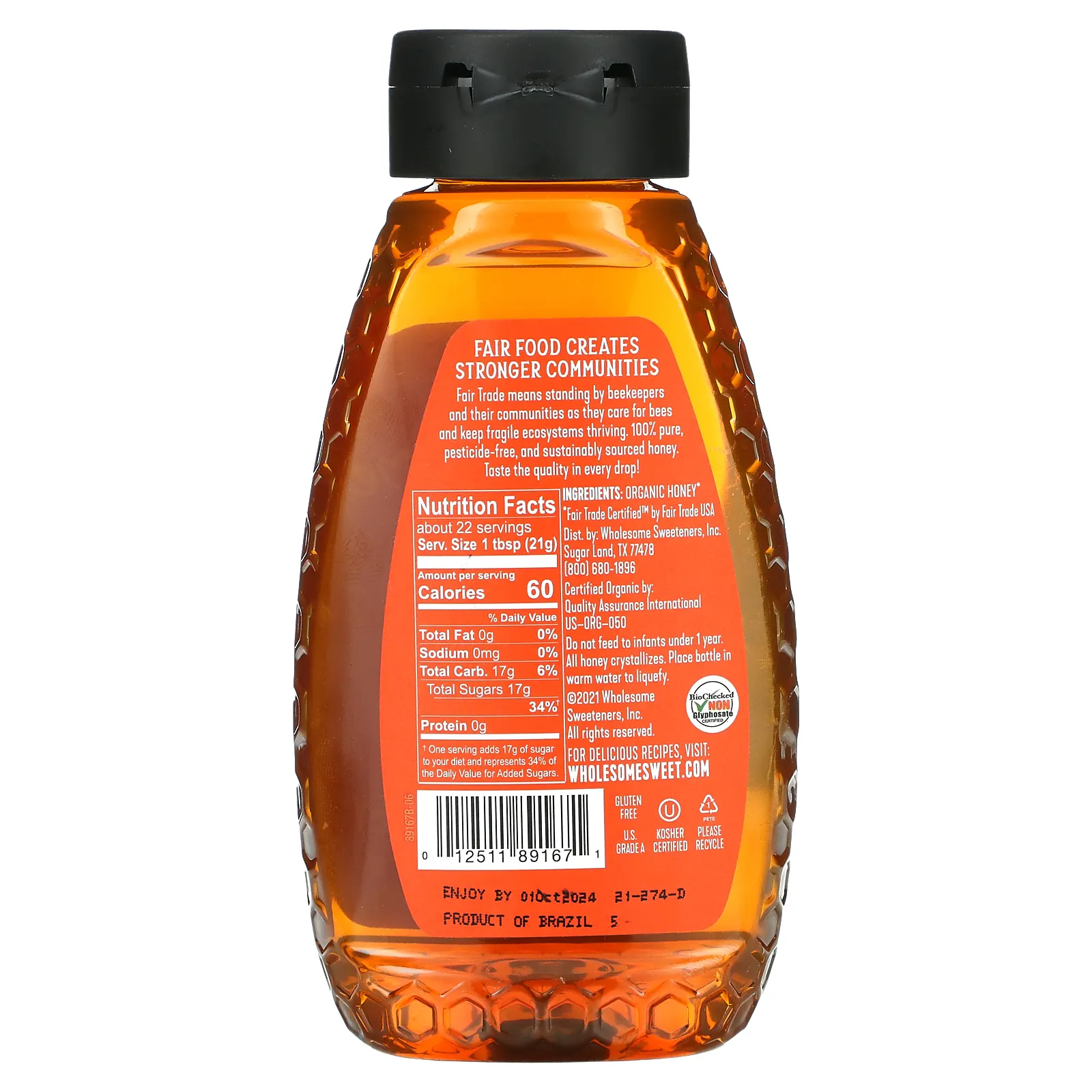 Wholesome Sweeteners, органический мед со знаком справедливой торговли, 454 г (16 унций)