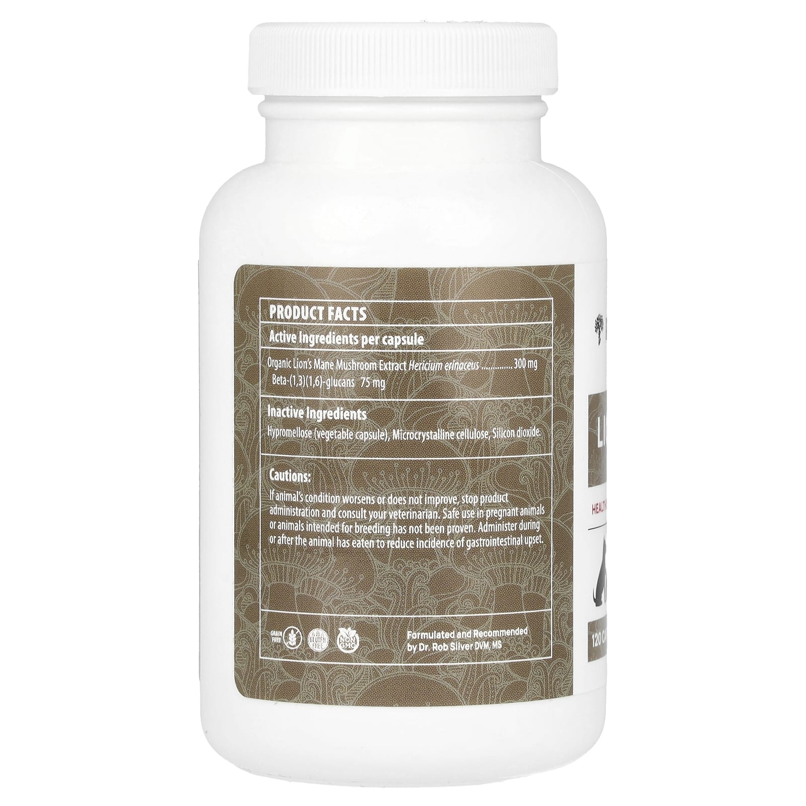 Real Mushrooms, Lion's Mane, поддержка для вашего питомца, 120 капсул