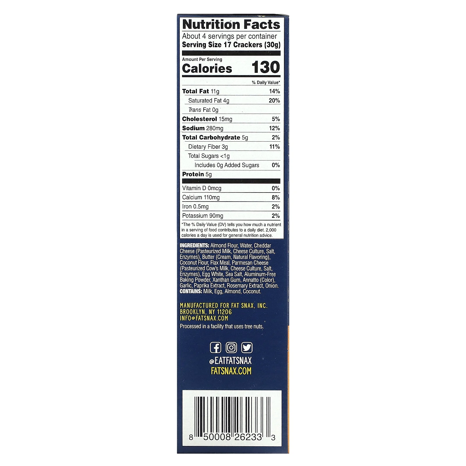 Fat Snax, Крекеры из миндальной муки, чеддер, 120,5 г (4,25 унции)