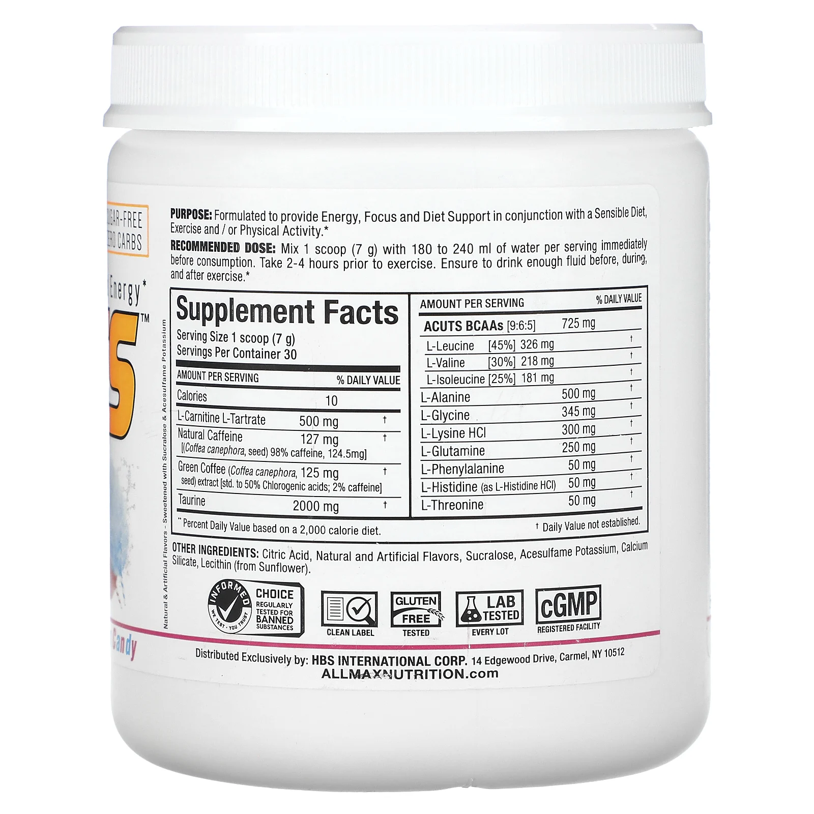 ALLMAX, ACUTS, аминокислотная энергия, со вкусом сладкой ваты, 210 г (7,4 унции)