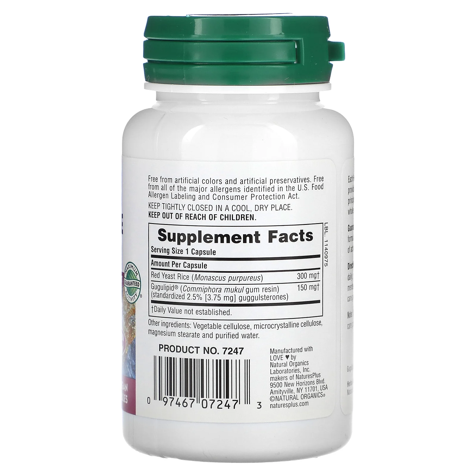 NaturesPlus, Herbal Actives, красный дрожжевой рис и гугулипид, 450 мг, 60 веганских капсул