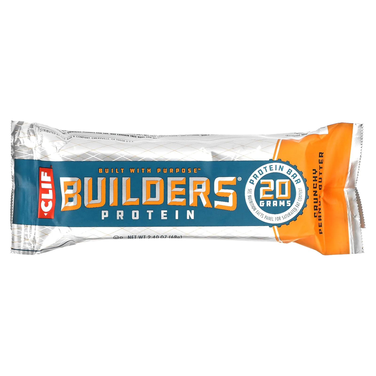 Clif Bar, Builder's, протеиновый батончик, арахисовая паста с кусочками арахиса, 12 батончиков по 68 г (2,4 унции) каждый