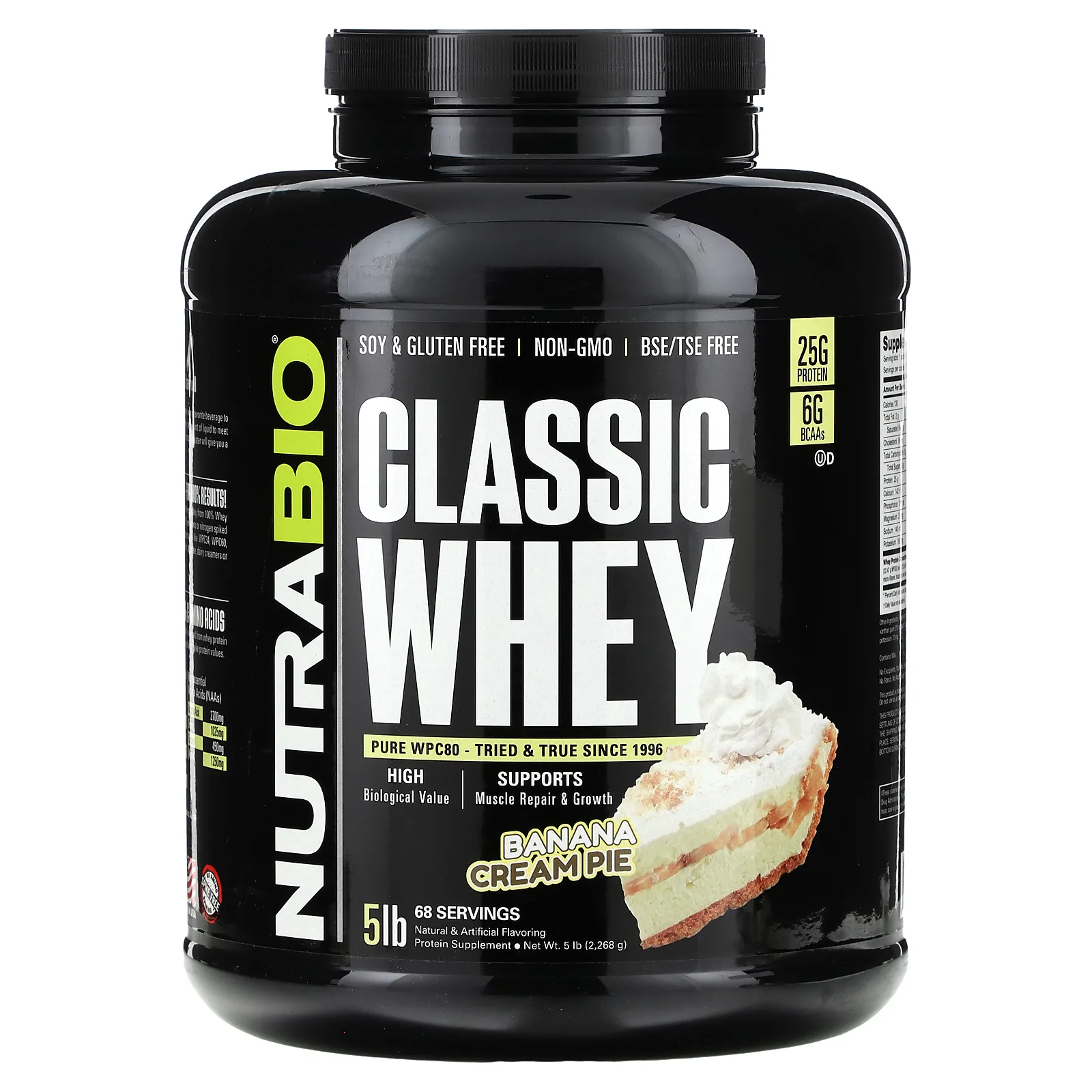 NutraBio, Classic Whey Protein, банановый кремовый пирог, 2268 г (5 фунтов)