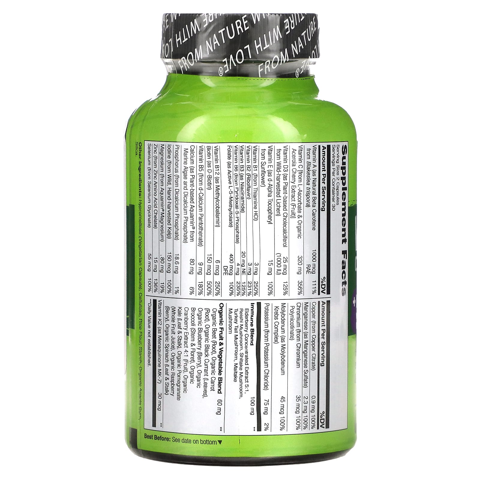 NATURELO, Мультивитаминный комплекс из цельных продуктов и смесь для иммунитета, 60 вегетарианских капсул