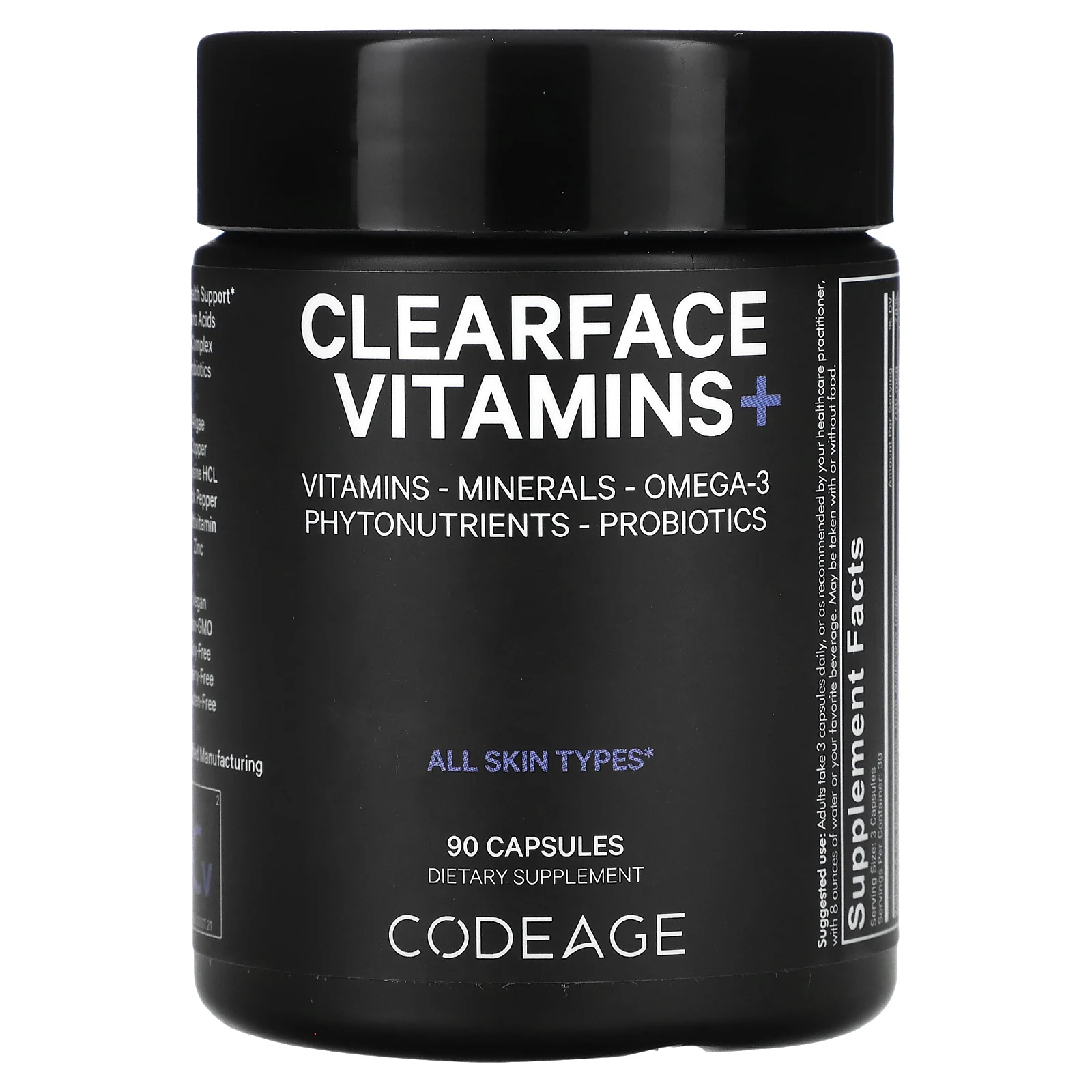 Codeage, Clearface, витамины, для всех типов кожи, 90 капсул