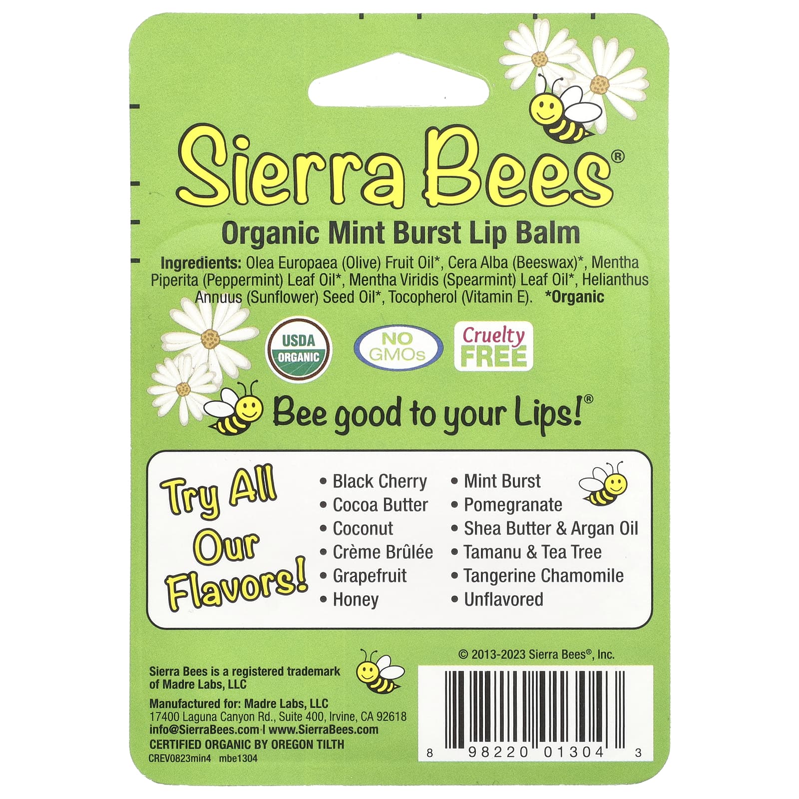 Sierra Bees, Органические бальзамы для губ, мятный взрыв, 4 штуки в упаковке весом 0,15 унции (4,25 г) каждая
