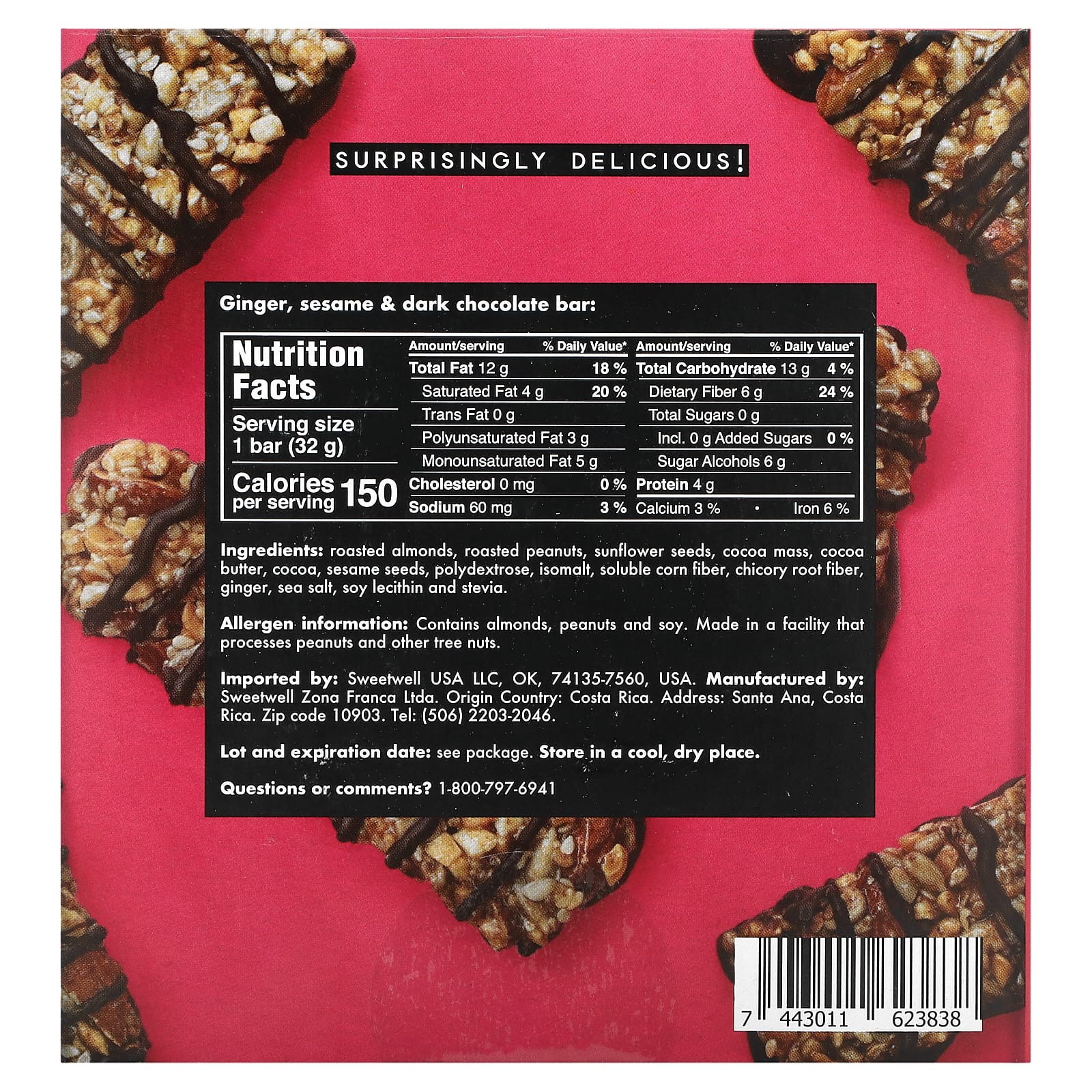 Sweetwell, Keto Bar, имбирь, кунжут и темный шоколад, 10 батончиков по 32 г (1,1 унции)