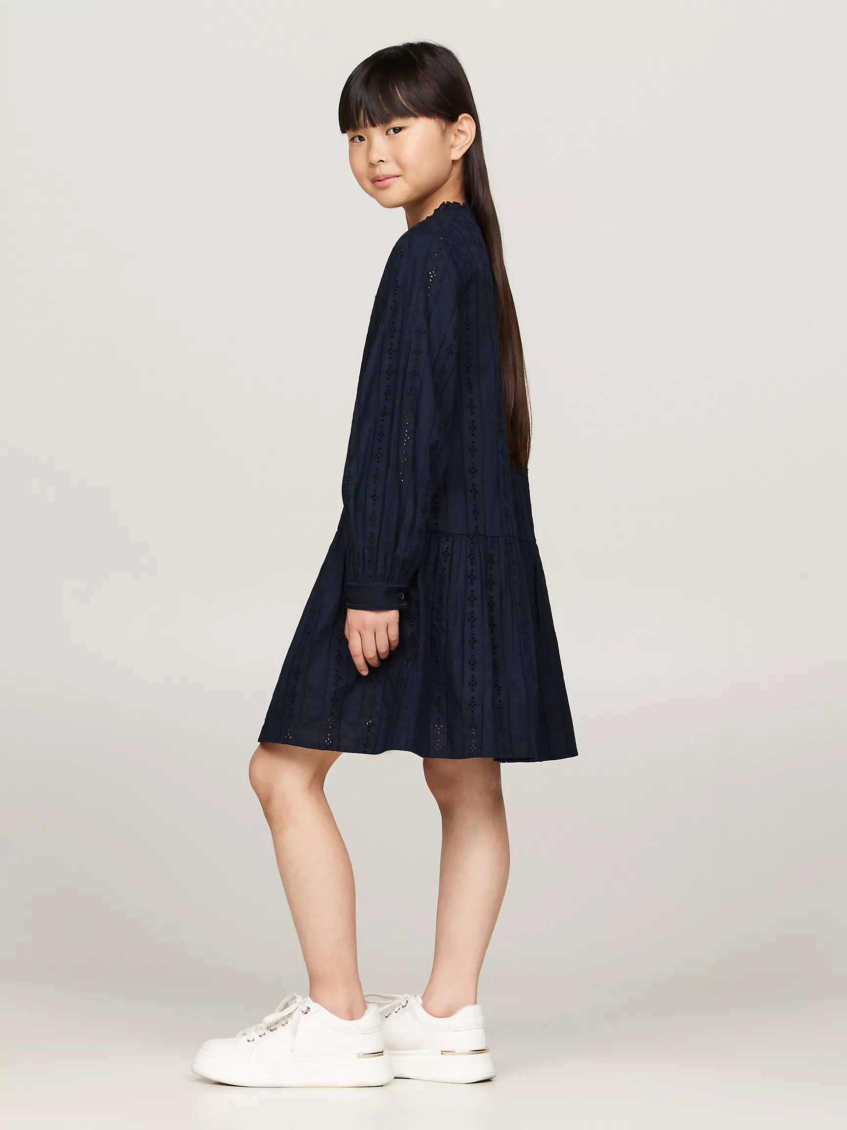 Платье для девочек Tommy Hilfiger, Детское платье с длинным рукавом и кружевными вставками