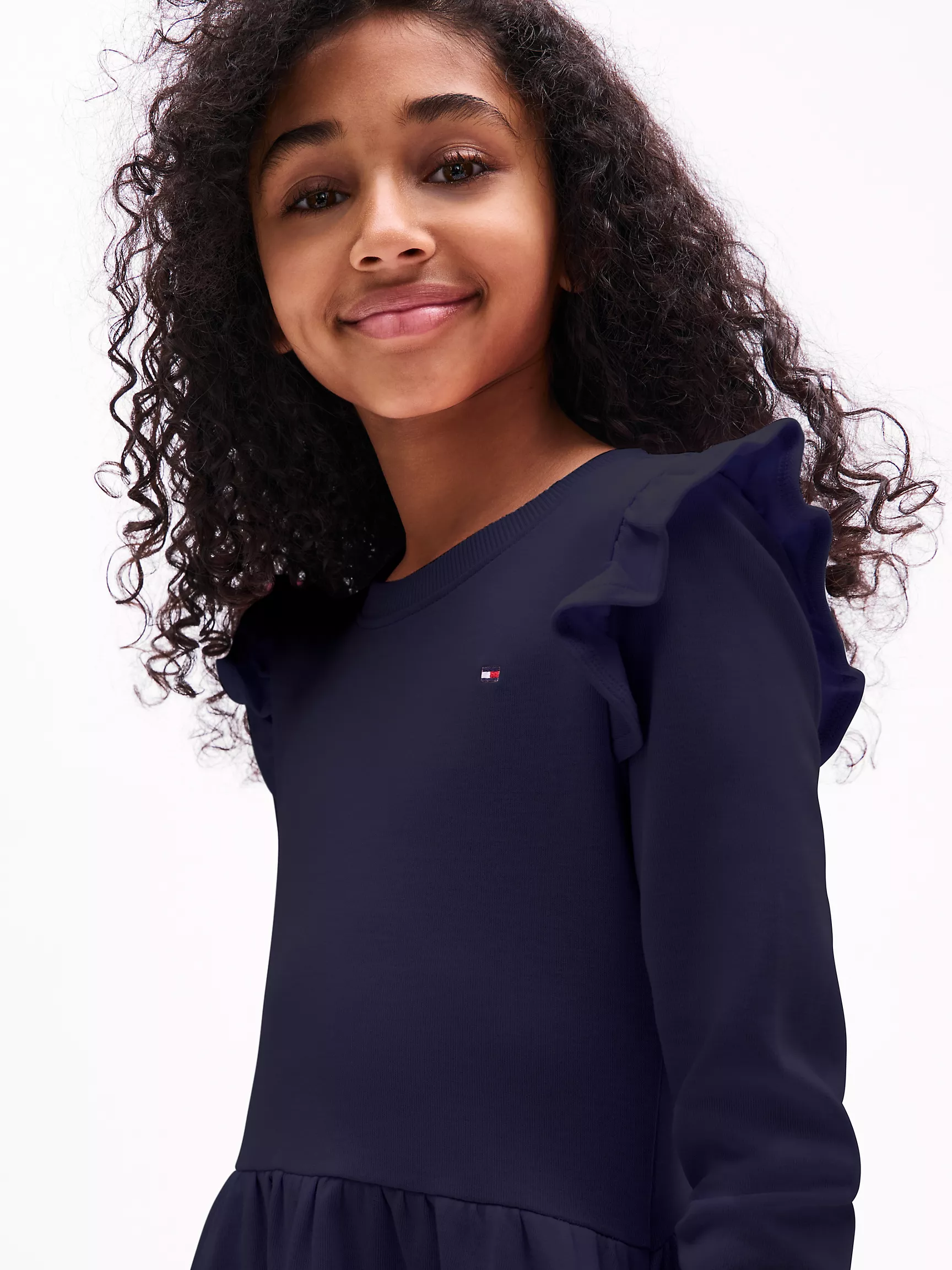 Платье для девочек Tommy Hilfiger, Детское платье Punto с длинным рукавом и рюшами