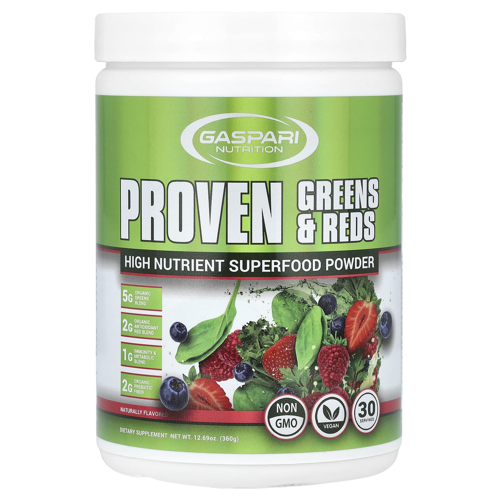 Gaspari Nutrition, Proven Greens & Reds, суперфуд в порошке с высоким содержанием питательных веществ, с натуральным вкусом, 360 г (12,69 унции)
