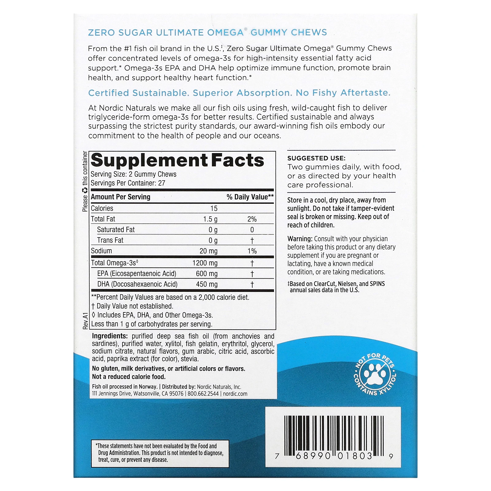 Nordic Naturals, Ultimate Omega, тропические фрукты, 1200 мг, 54 жевательные таблетки (600 мг в 1 жевательной таблетке)