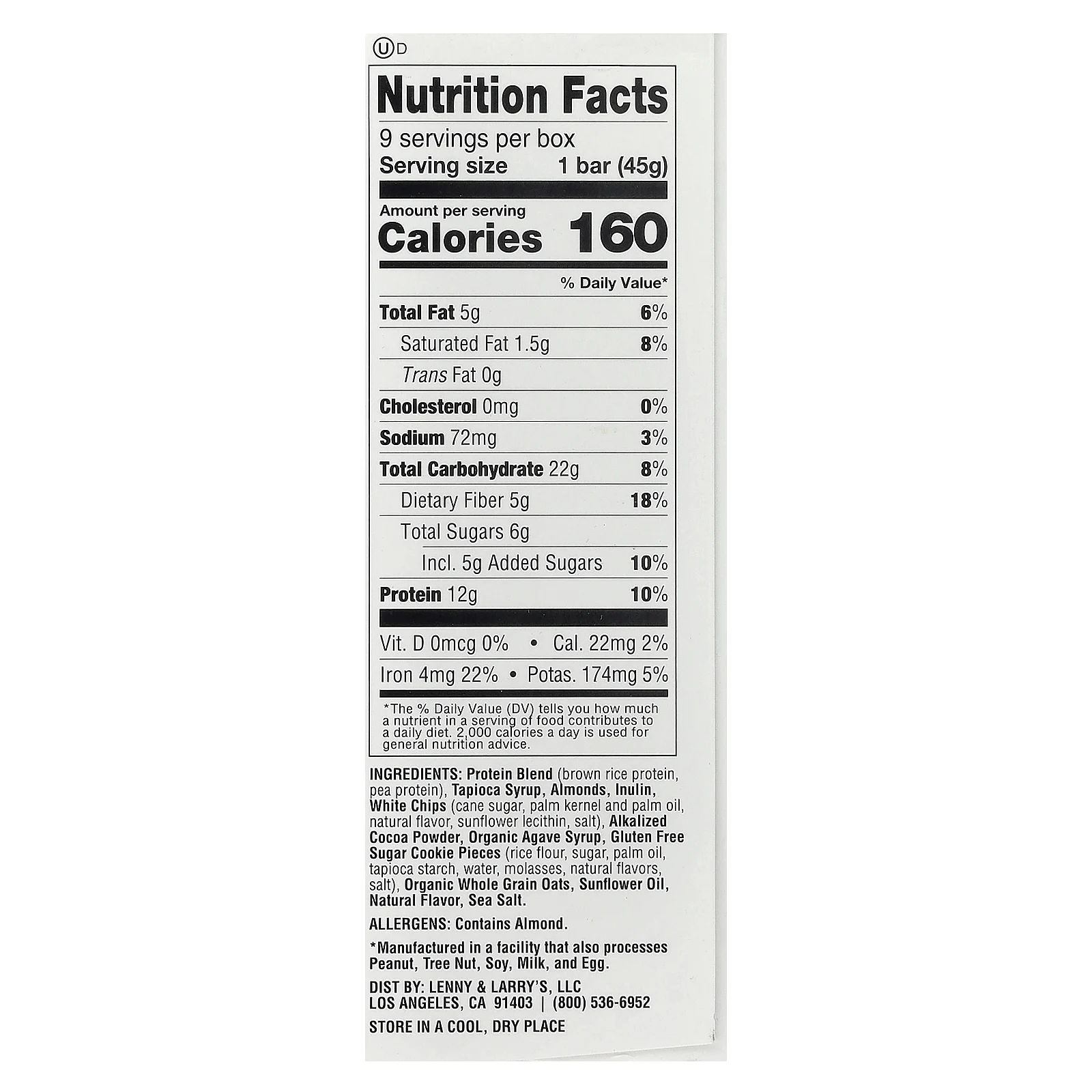 Lenny & Larry's, The Complete Cookie-Fied Bar®, печенье и крем, 9 батончиков, 45 г (1,59 унции)