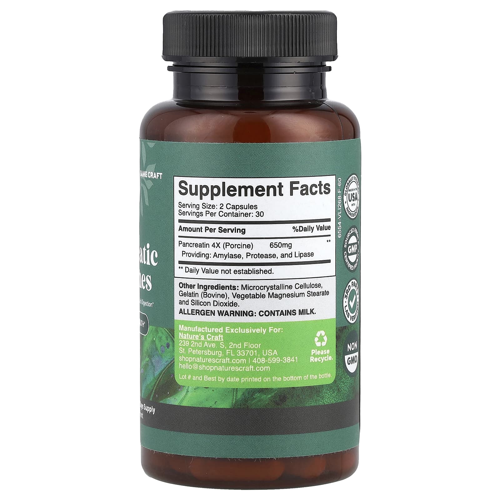 Nature's Craft, Панкреатические ферменты, 60 капсул
