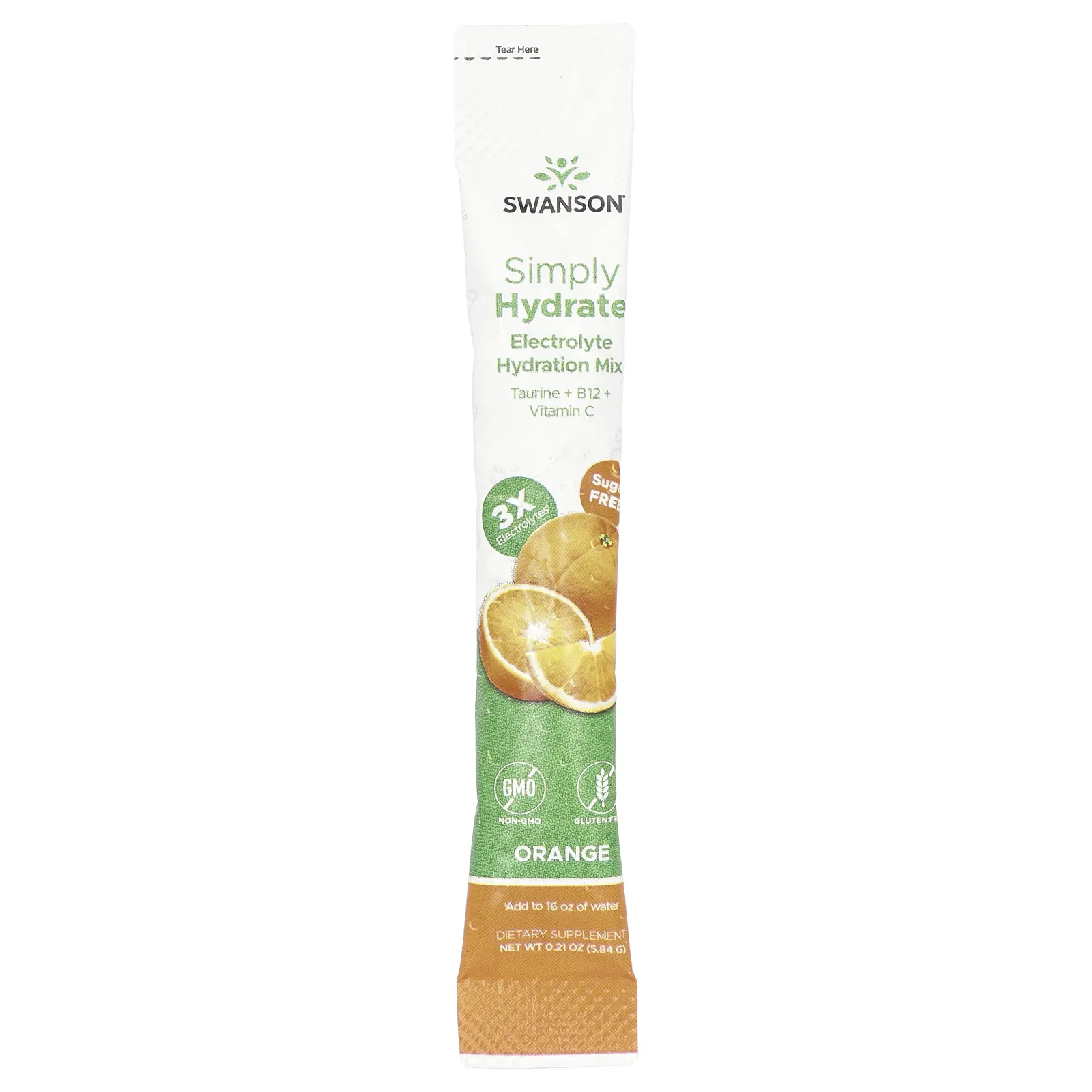 Swanson, Simply Hydrate, смесь для гидратации электролитов, апельсин, 30 пакетиков в стиках по 5,84 г (0,21 унции)