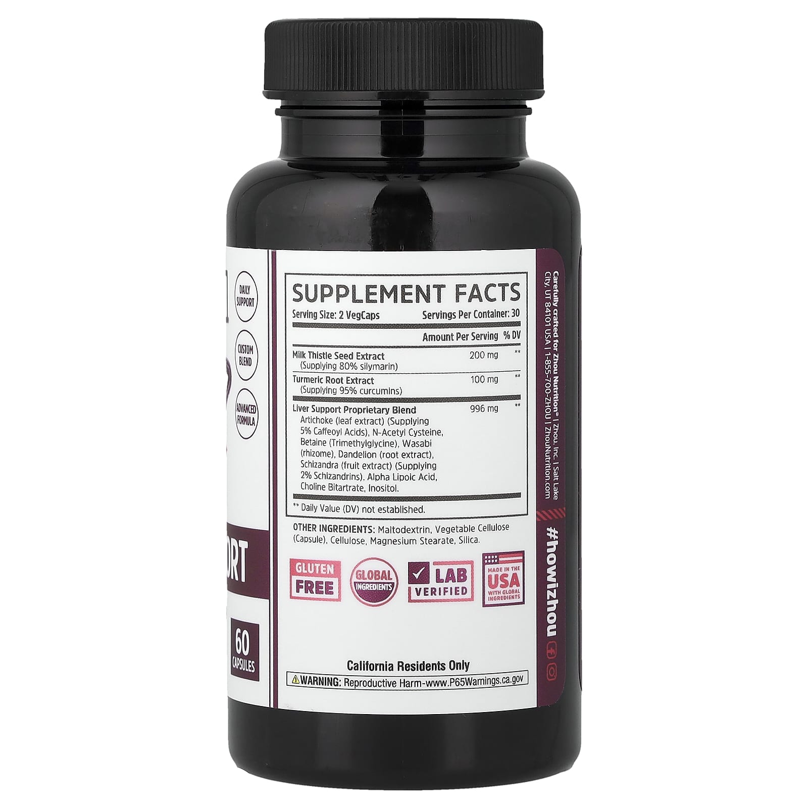 Zhou Nutrition, добавка для поддержки печени, 60 капсул