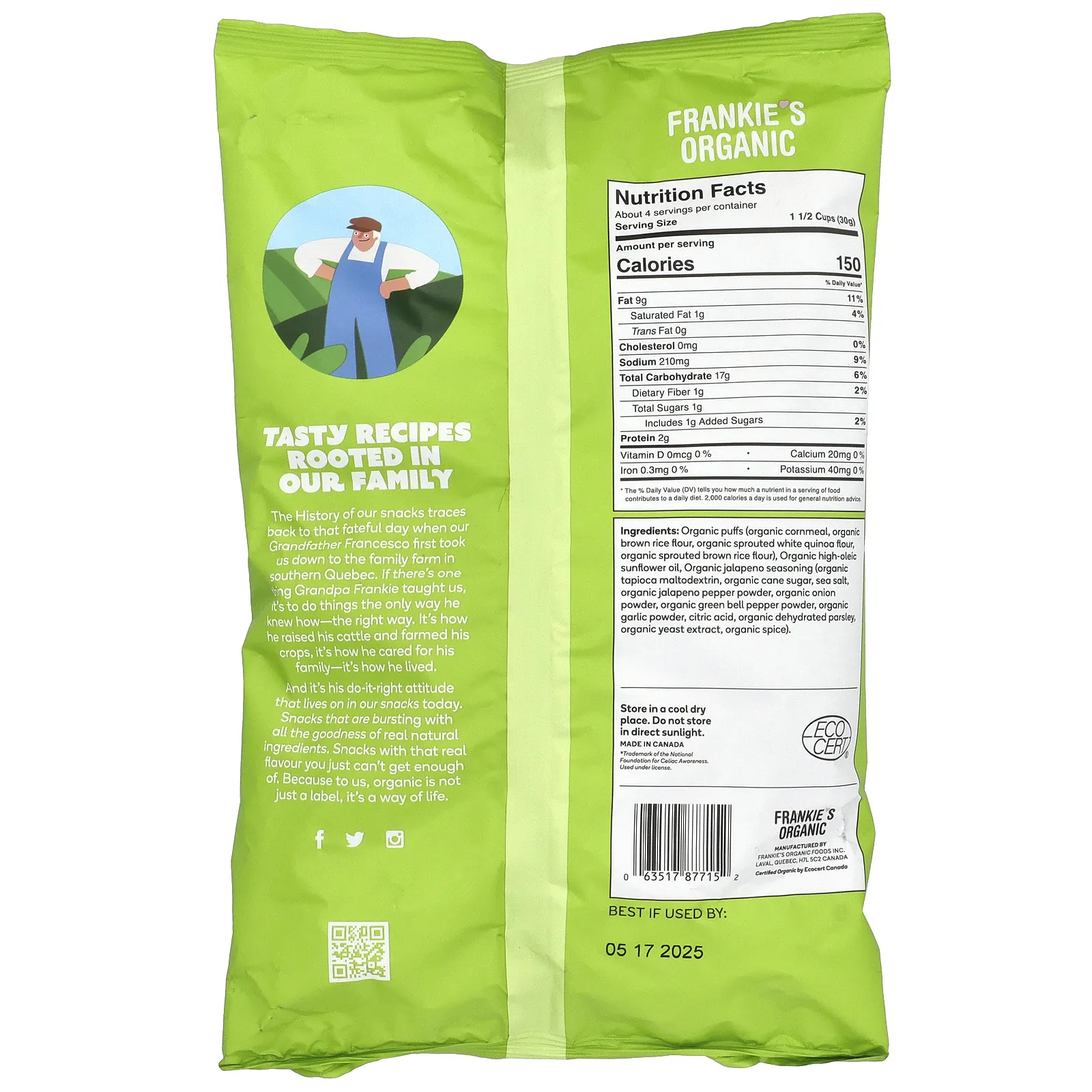 Frankie's Organic, Puffs, халапеньо, 113 г (4 унции)