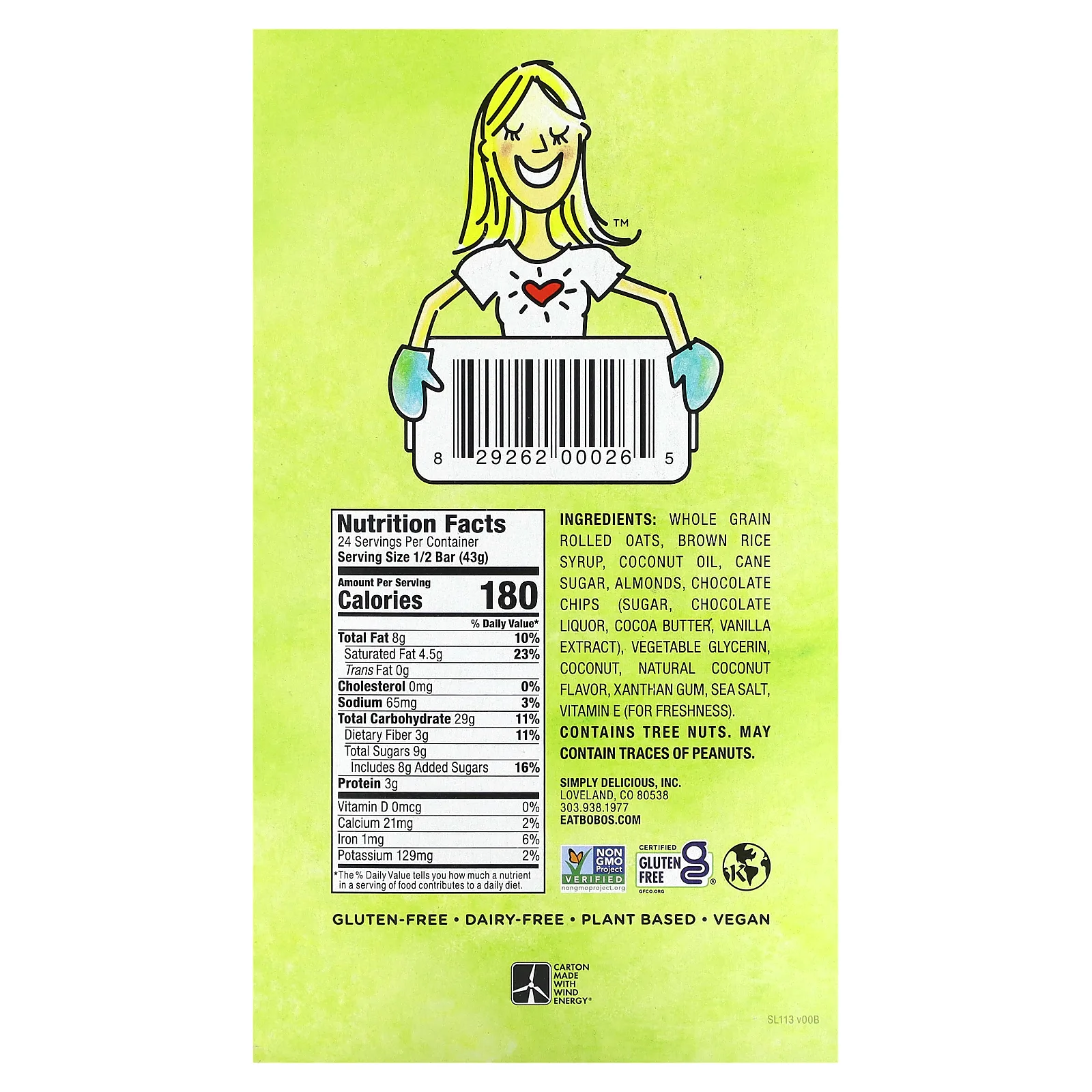 Bobo's Oat Bars, Кокос и миндаль с шоколадной крошкой, 12 батончиков, по 85 г (3 унции)