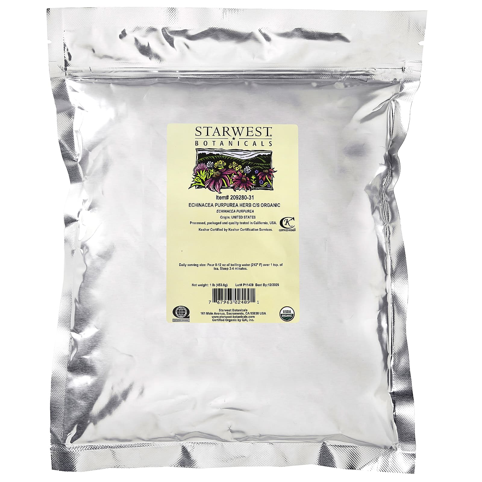 Starwest Botanicals, Органическая эхинацея пурпурная (Echinacea purpurea), C / S, 453,6 г (1 фунт)